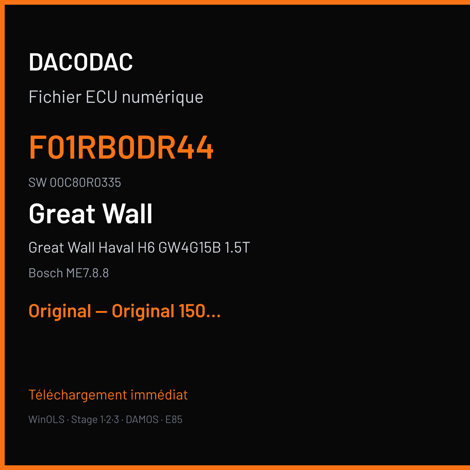 Great Wall HAVAL H6 GW4G15B 1.5T (2012) — Bosch ME7.8.8 — F01RB0DR44 · 00C80R0335 — Original — Original 150HP@5600rpm and 210Nm@2200-4500rpm