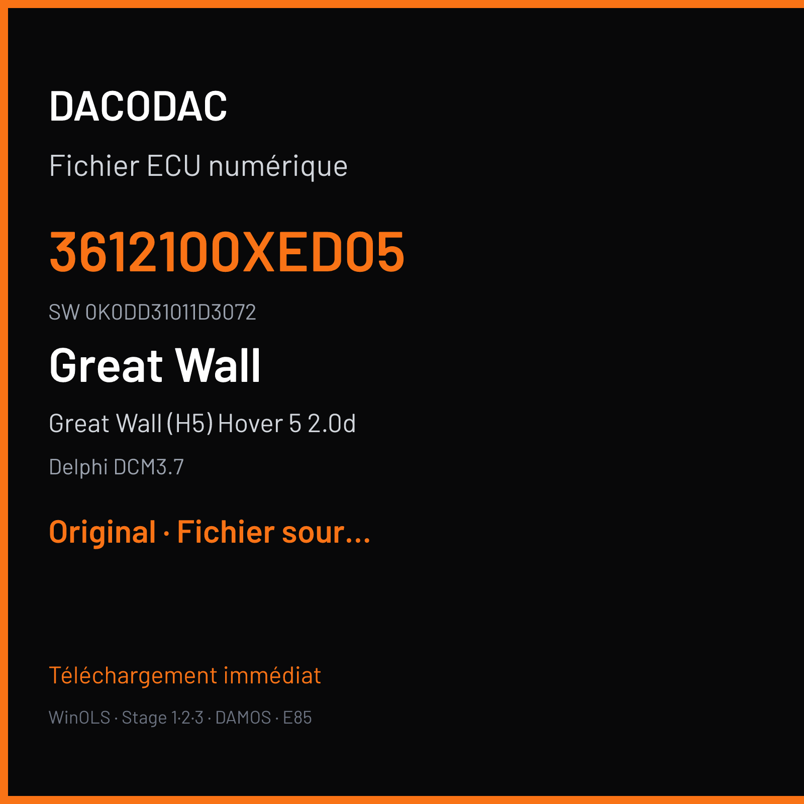 Great Wall (H5) Hover 5 2.0d (2018) — Delphi DCM3.7 — 3612100XED05 · 0K0DD31011D3072 — Original