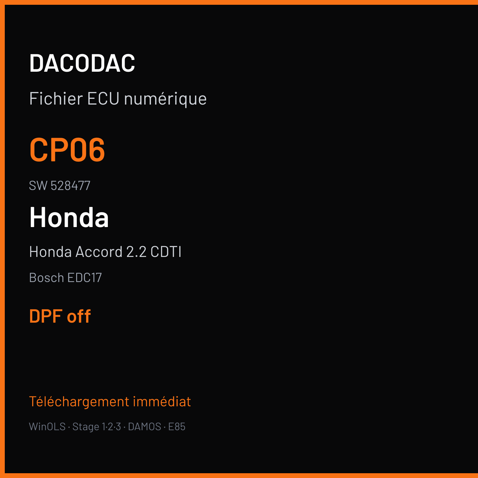 Honda Accord 2.2 CDTI — Bosch EDC17 — CP06 · 528477 — DPF off