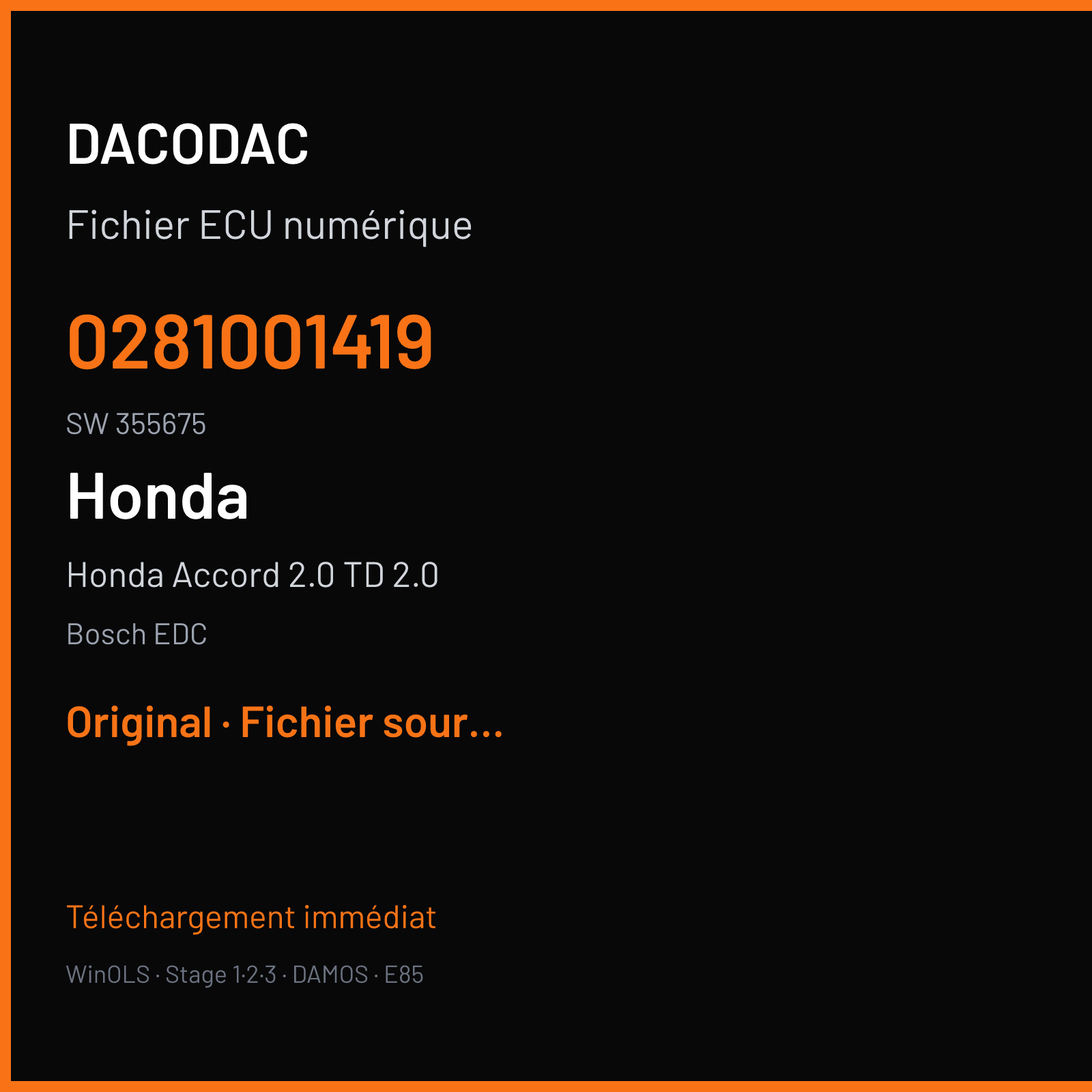 Honda Accord 2.0 TD 2.0 — Bosch EDC — 0281001419 · 355675 — Original