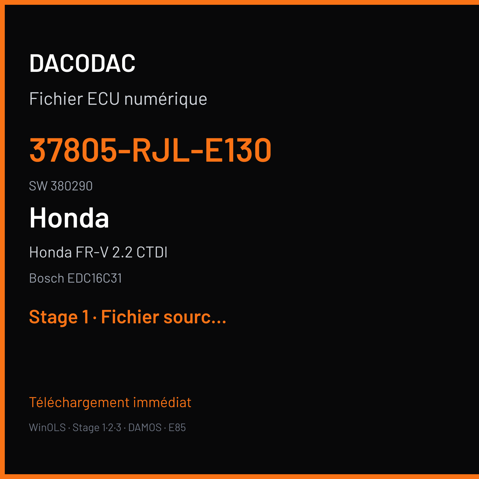 Honda FR-V 2.2 CTDI (2005) — Bosch EDC16C31 — 37805-RJL-E130 · 380290 — Stage 1