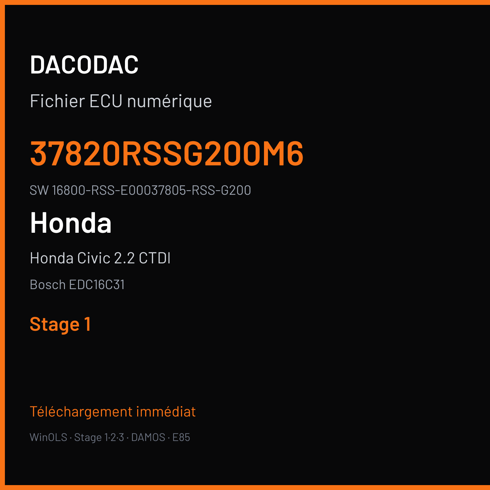 Honda Civic 2.2 CTDI 140 ch (2008) — Bosch EDC16C31 — 37820RSSG200M6 · 16800-RSS-E00037805-RSS-G200 · 528451 — Stage 1