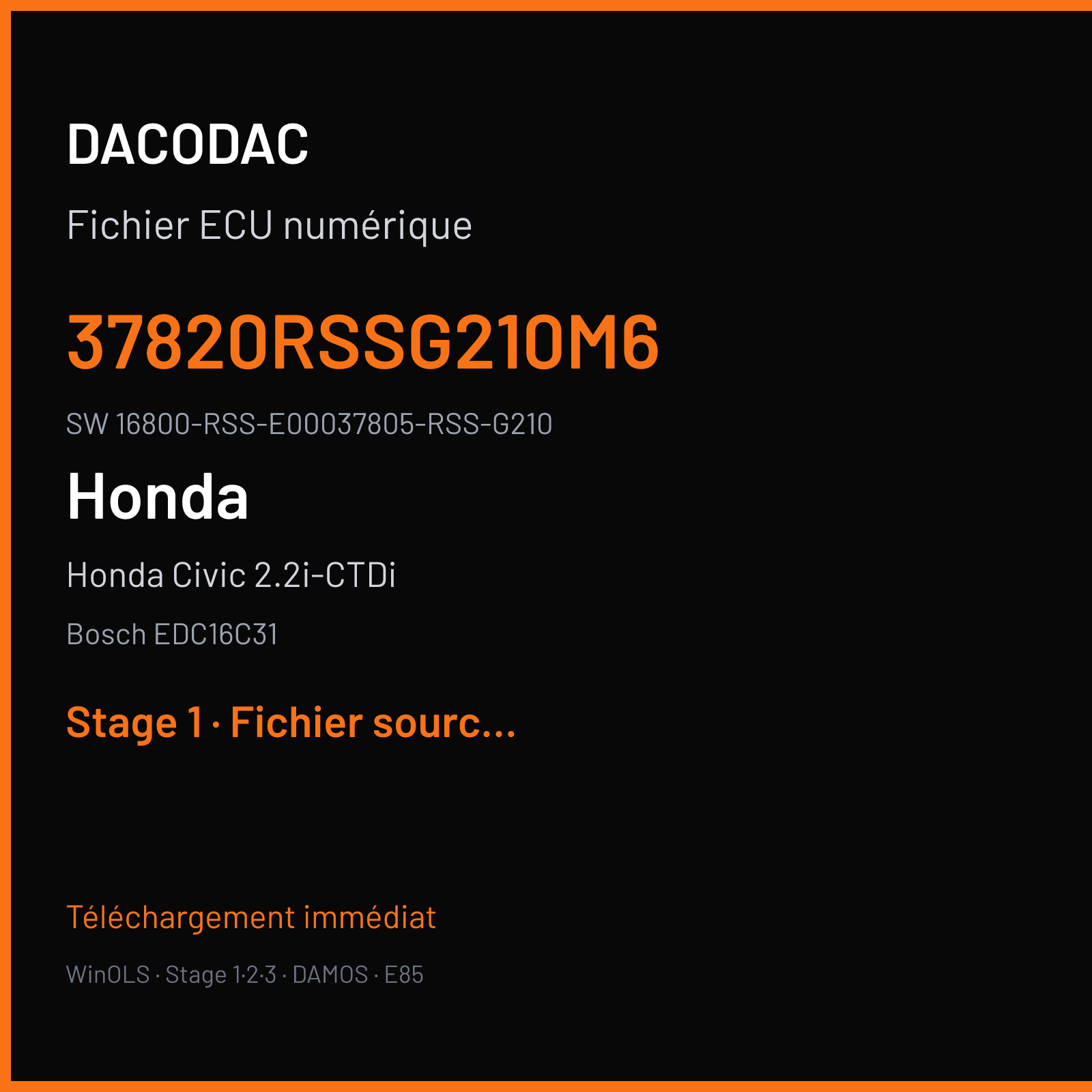 Honda Civic 2.2i-CTDi 140 ch (2008) — Bosch EDC16C31 — 37820RSSG210M6 · 16800-RSS-E00037805-RSS-G210 · 528451 — Stage 1