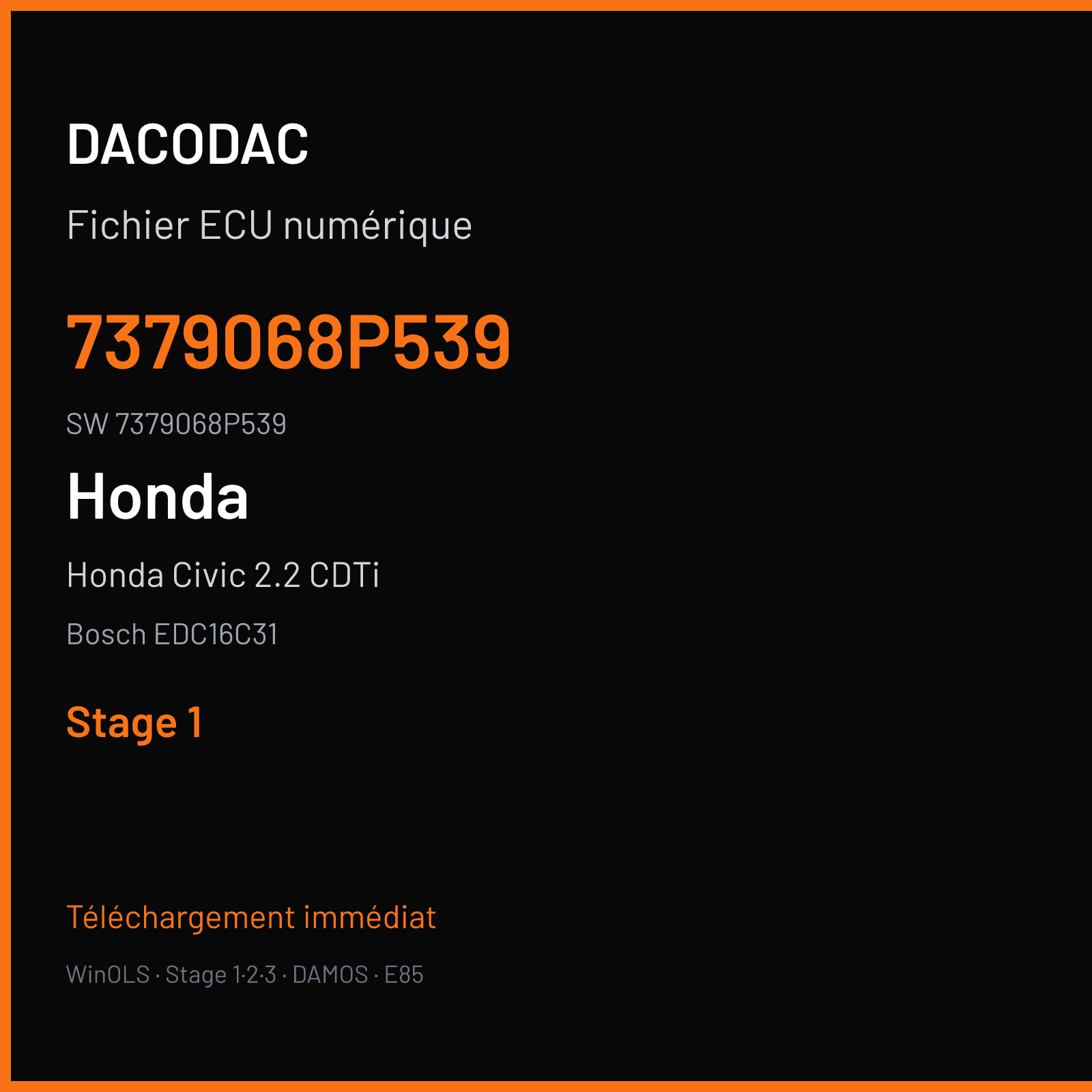 Honda Civic 2.2 CDTi 140 ch (2006) — Bosch EDC16C31 — 7379068P539 · 7379068P539 · 379068 — Stage 1