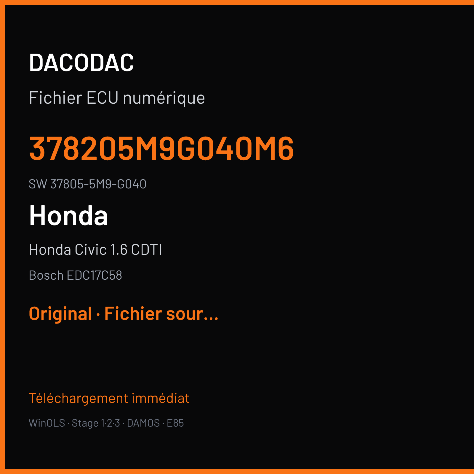 Honda Civic 1.6 CDTI 120 ch (2016) — Bosch EDC17C58 — 378205M9G040M6 · 37805-5M9-G040 · 536318 — Original