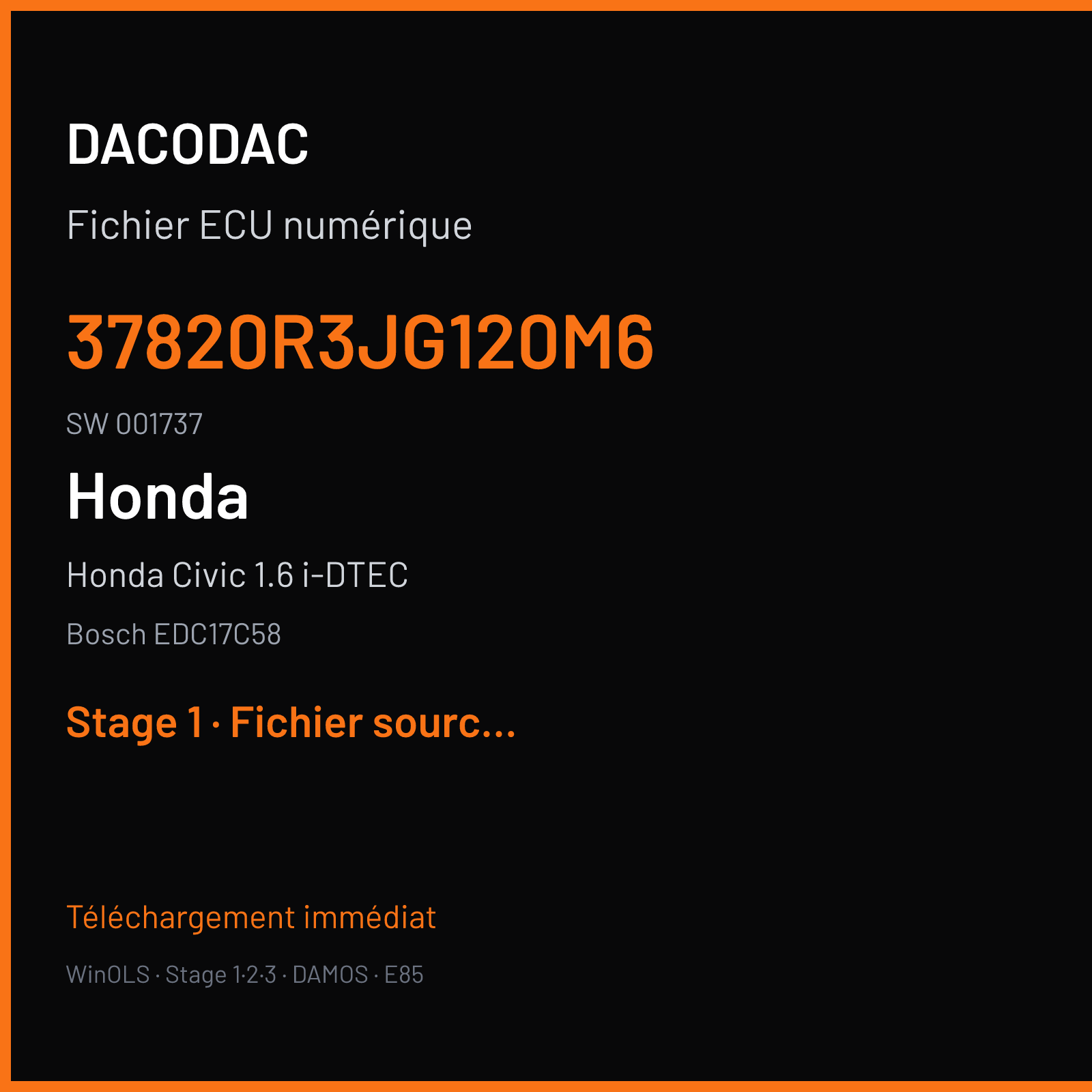 Honda Civic 1.6 i-DTEC (2015) — Bosch EDC17C58 — 37820R3JG120M6 · 001737 — Stage 1