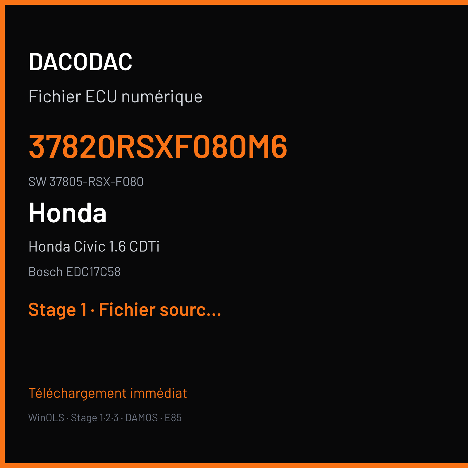 Honda Civic 1.6 CDTi 120 ch (2017) — Bosch EDC17C58 — 37820RSXF080M6 · 37805-RSX-F080 · 059586 — Stage 1