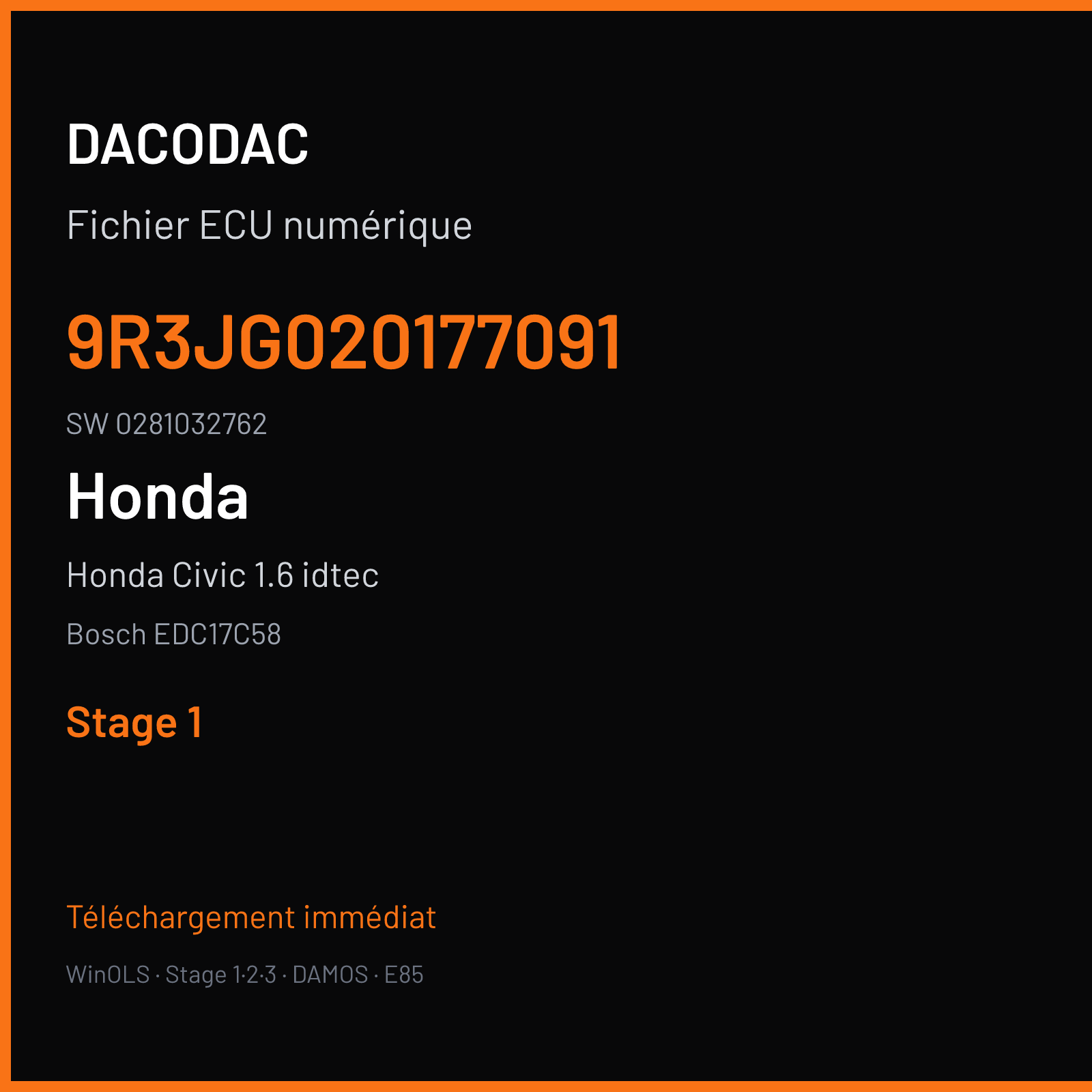 Honda Civic 1.6 idtec 120 ch (2016) — Bosch EDC17C58 — 9R3JG020177091 · 0281032762 · 001736 — Stage 1
