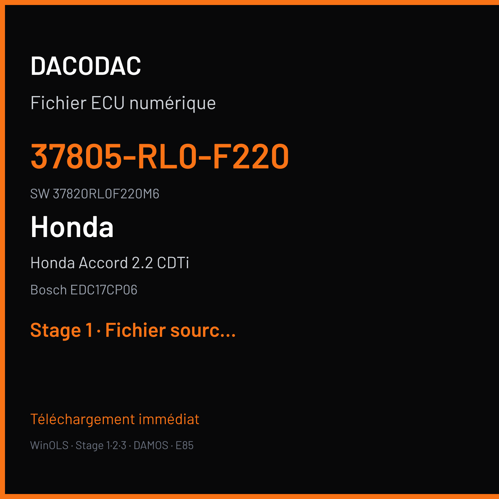 Honda Accord 2.2 CDTi 150 ch (2009) — Bosch EDC17CP06 — 37805-RL0-F220 · 37820RL0F220M6 · 530399 — Stage 1