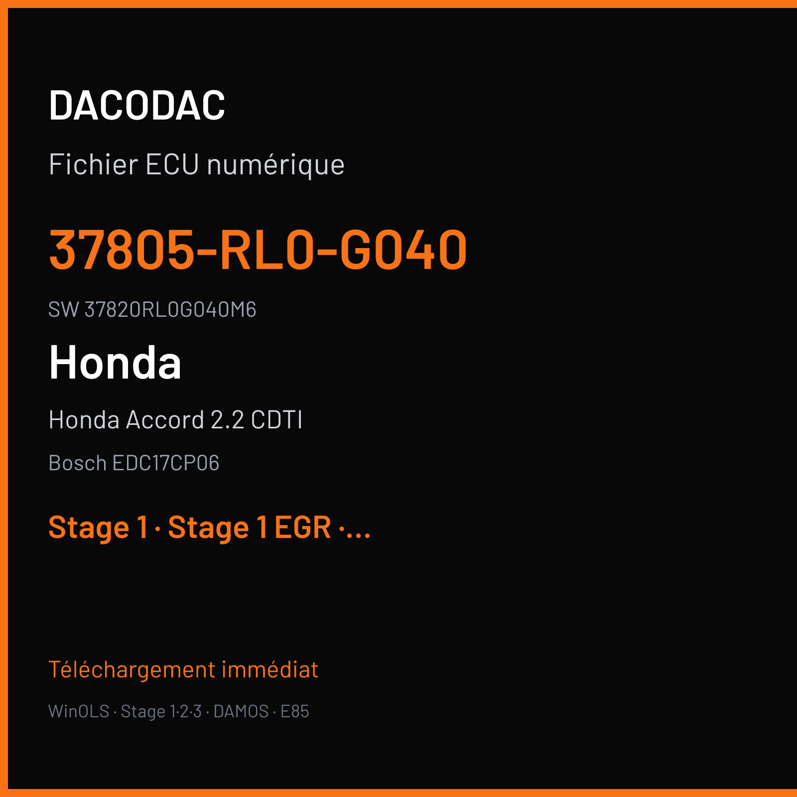 Honda Accord 2.2 CDTI 150 ch (2010) — Bosch EDC17CP06 — 37805-RL0-G040 · 37820RL0G040M6 · 396111 — Stage 1