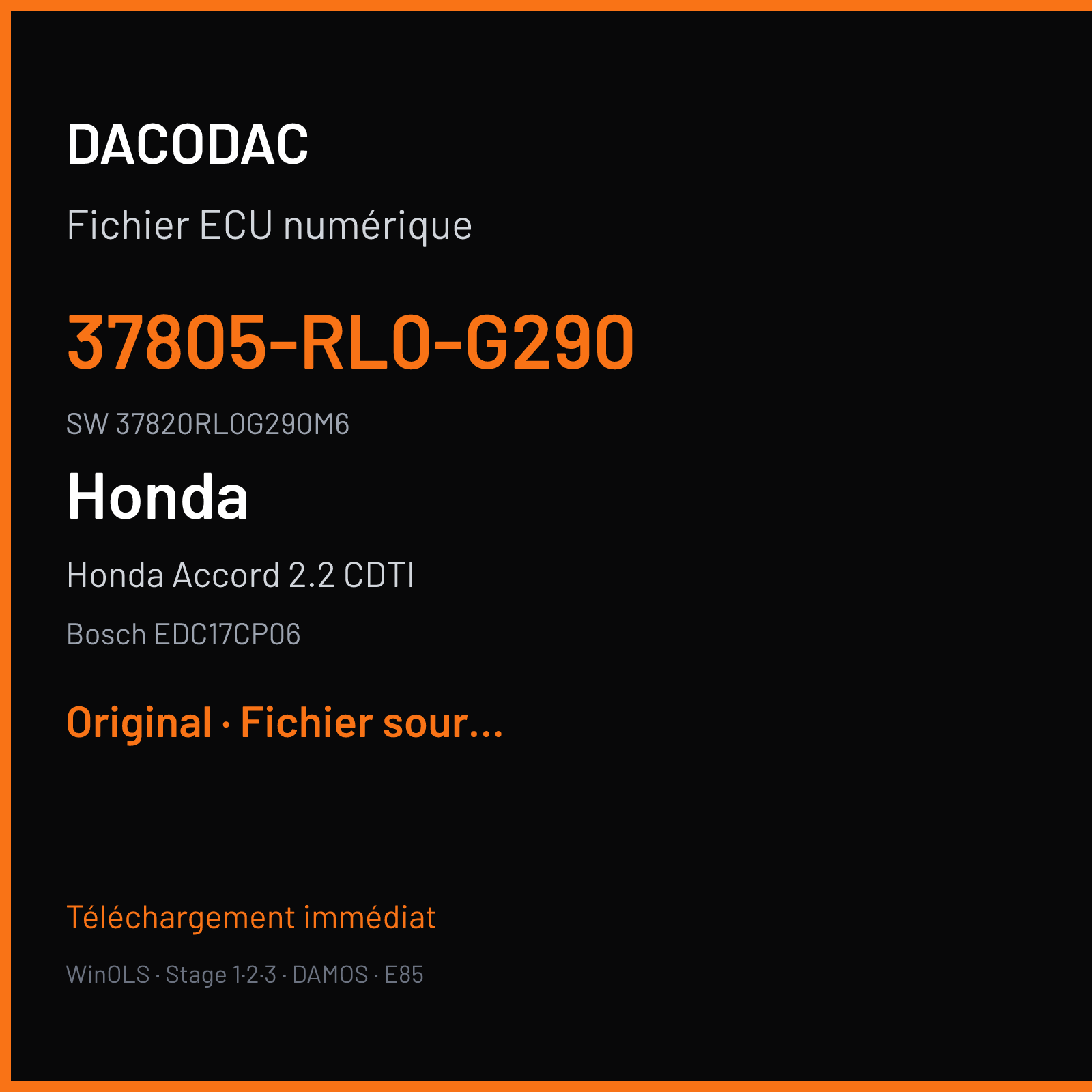Honda Accord 2.2 CDTI 150 ch (2012) — Bosch EDC17CP06 — 37805-RL0-G290 · 37820RL0G290M6 · 517625 — Original