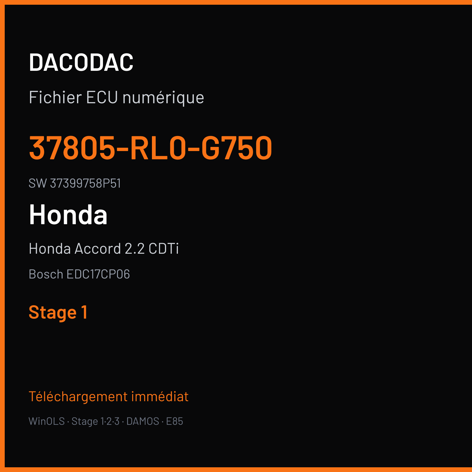 Honda Accord 2.2 CDTi 150 ch (2009) — Bosch EDC17CP06 — 37805-RL0-G750 · 37399758P51 · 514730 — Stage 1
