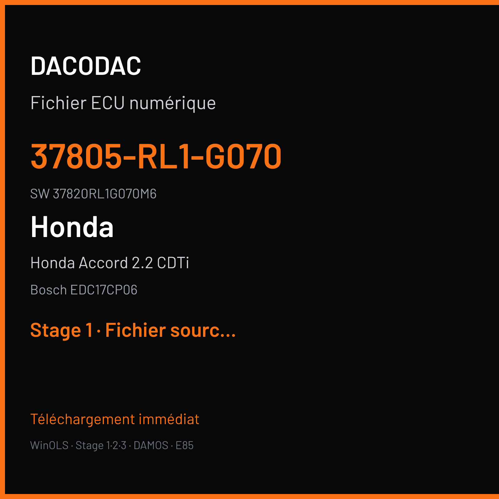 Honda Accord 2.2 CDTi 180 ch (2010) — Bosch EDC17CP06 — 37805-RL1-G070 · 37820RL1G070M6 · 532328 — Stage 1
