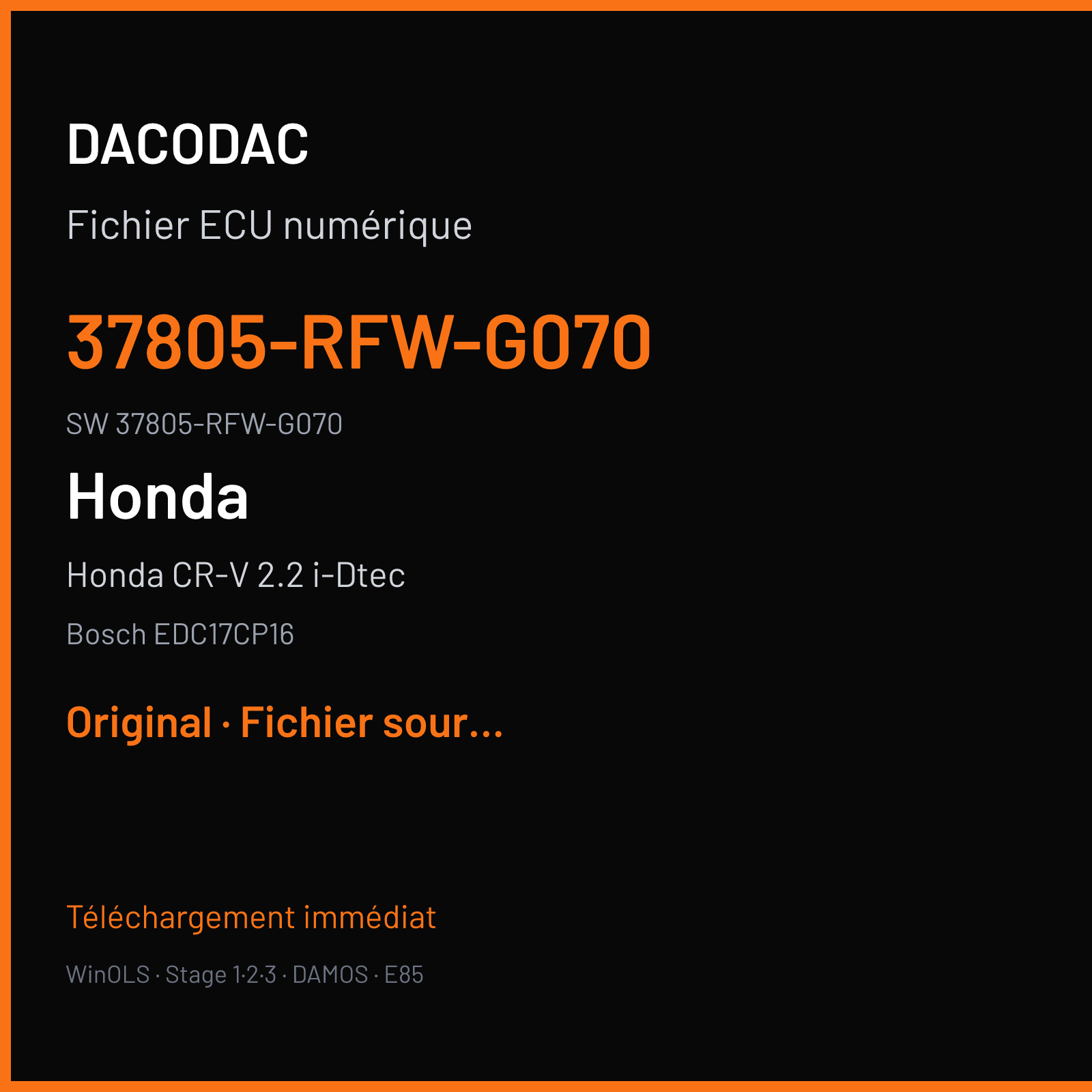 Honda CR-V 2.2 i-Dtec (2010) — Bosch EDC17CP16 — 37805-RFW-G070 · 37805-RFW-G070 — Original