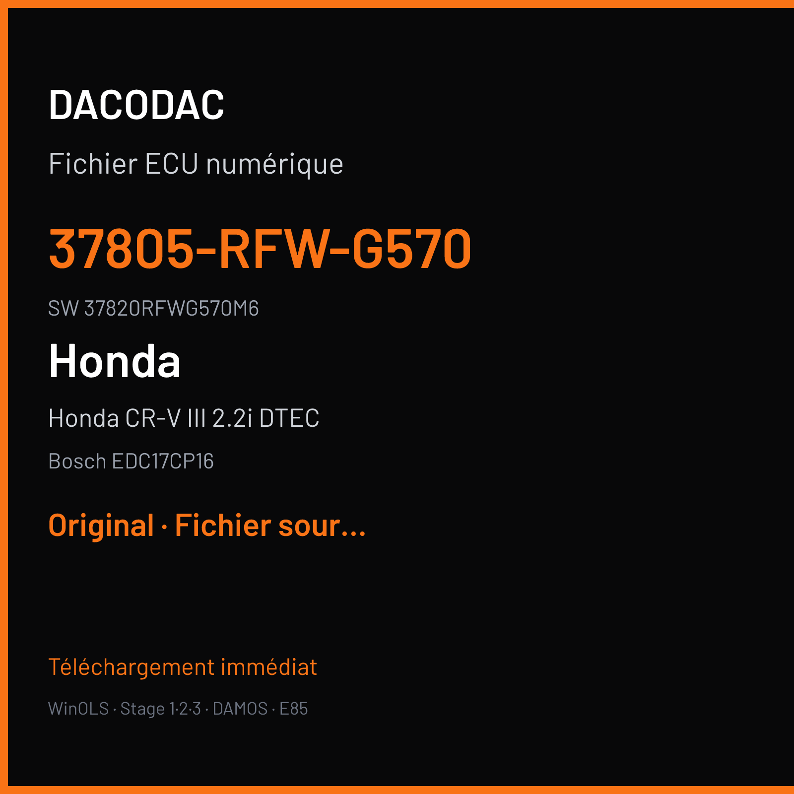 Honda CR-V III 2.2i DTEC 150 ch (2010) — Bosch EDC17CP16 — 37805-RFW-G570 · 37820RFWG570M6 · 532346 — Original