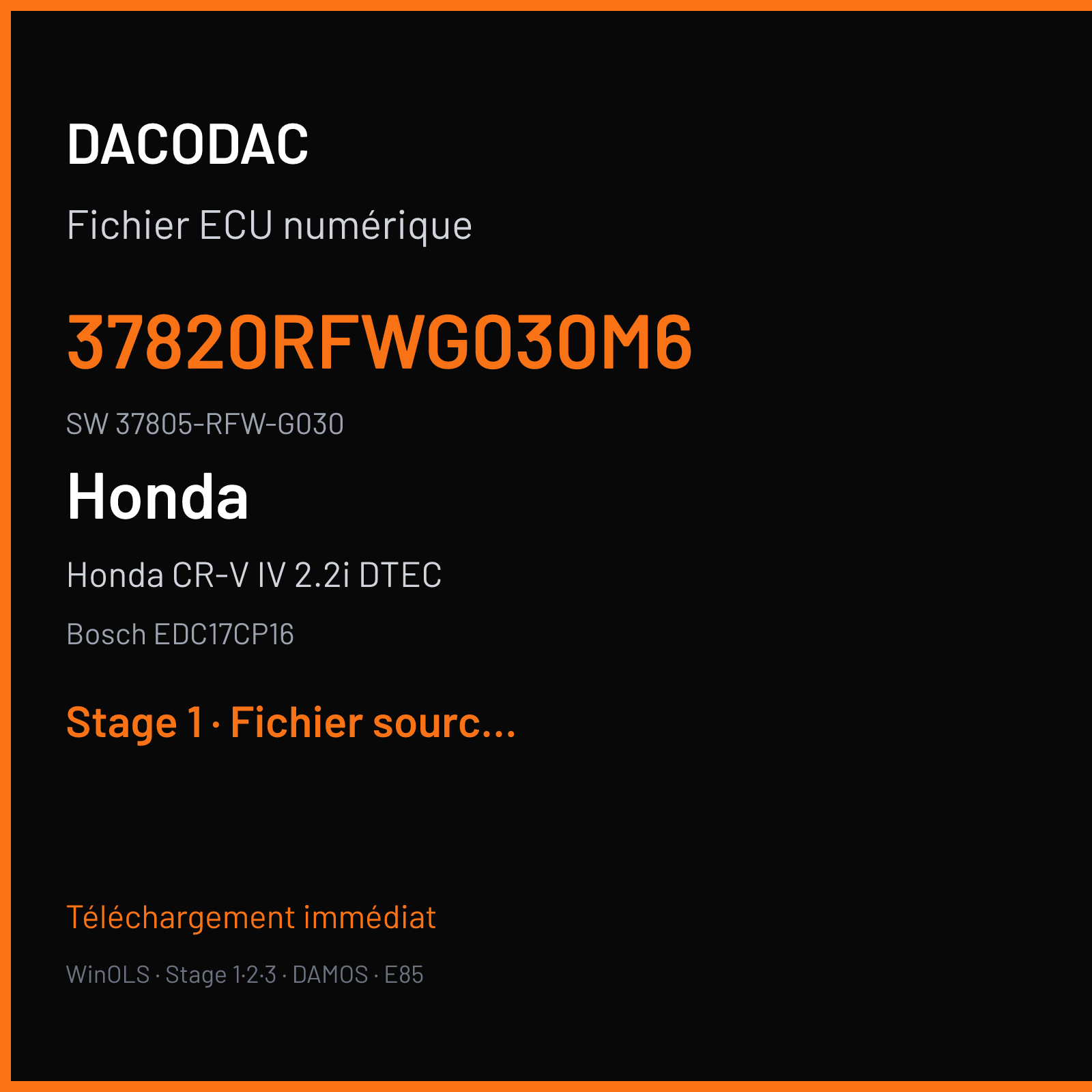 Honda CR-V IV 2.2i DTEC 150 ch (2016) — Bosch EDC17CP16 — 37820RFWG030M6 · 37805-RFW-G030 — Stage 1