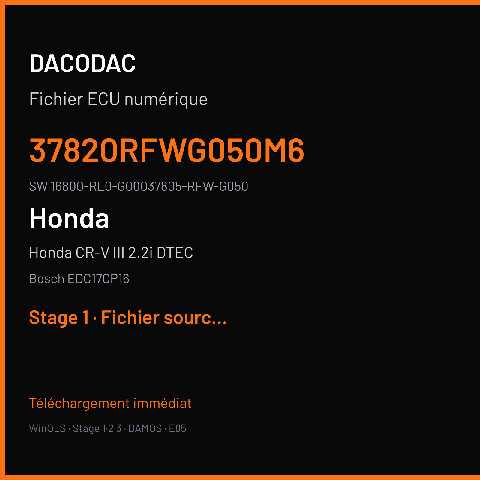 Honda CR-V III 2.2i DTEC 150 ch (2012) — Bosch EDC17CP16 — 37820RFWG050M6 · 16800-RL0-G00037805-RFW-G050 · 521537 — Stage 1