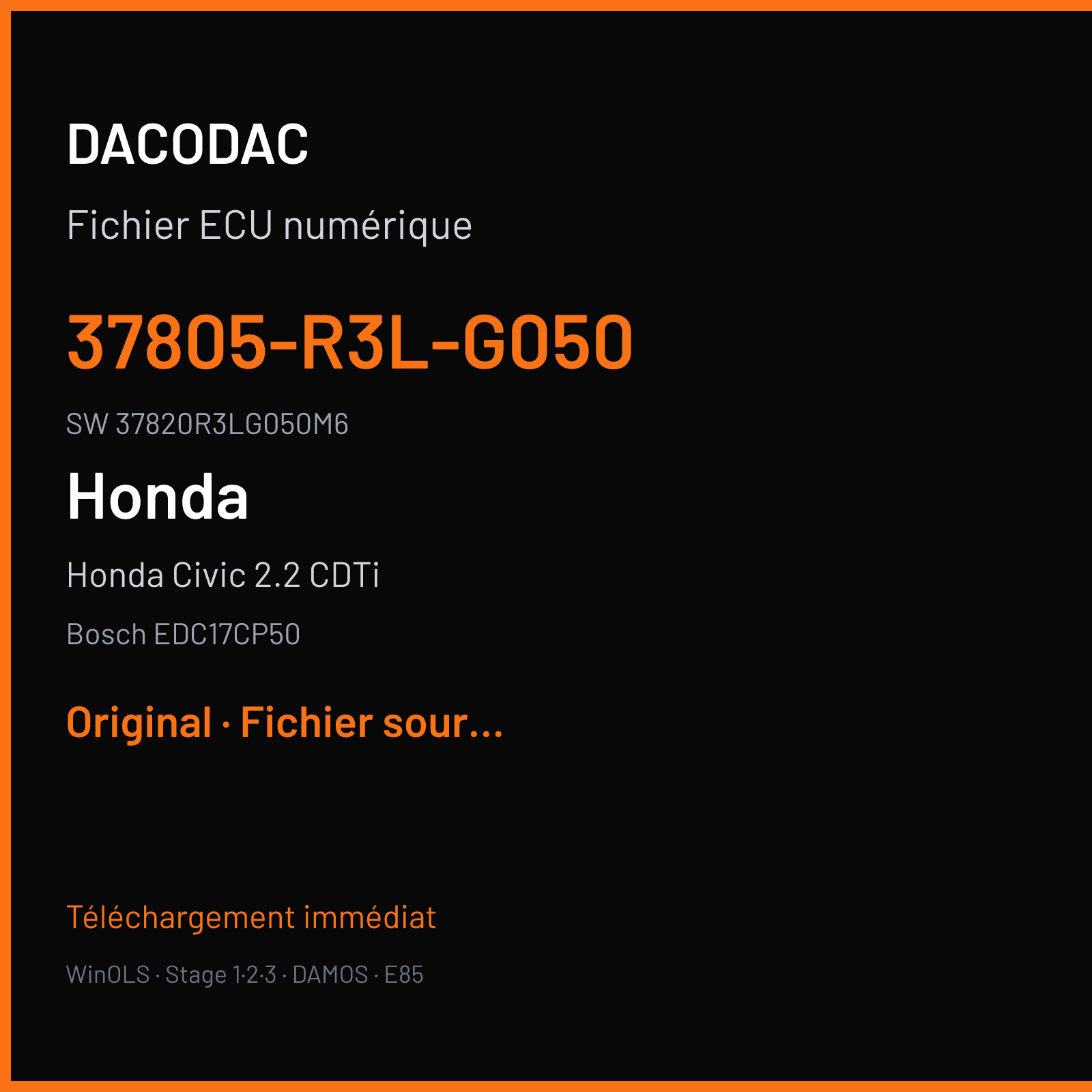 Honda Civic 2.2 CDTi 150 ch (2015) — Bosch EDC17CP50 — 37805-R3L-G050 · 37820R3LG050M6 · 521533 — Original