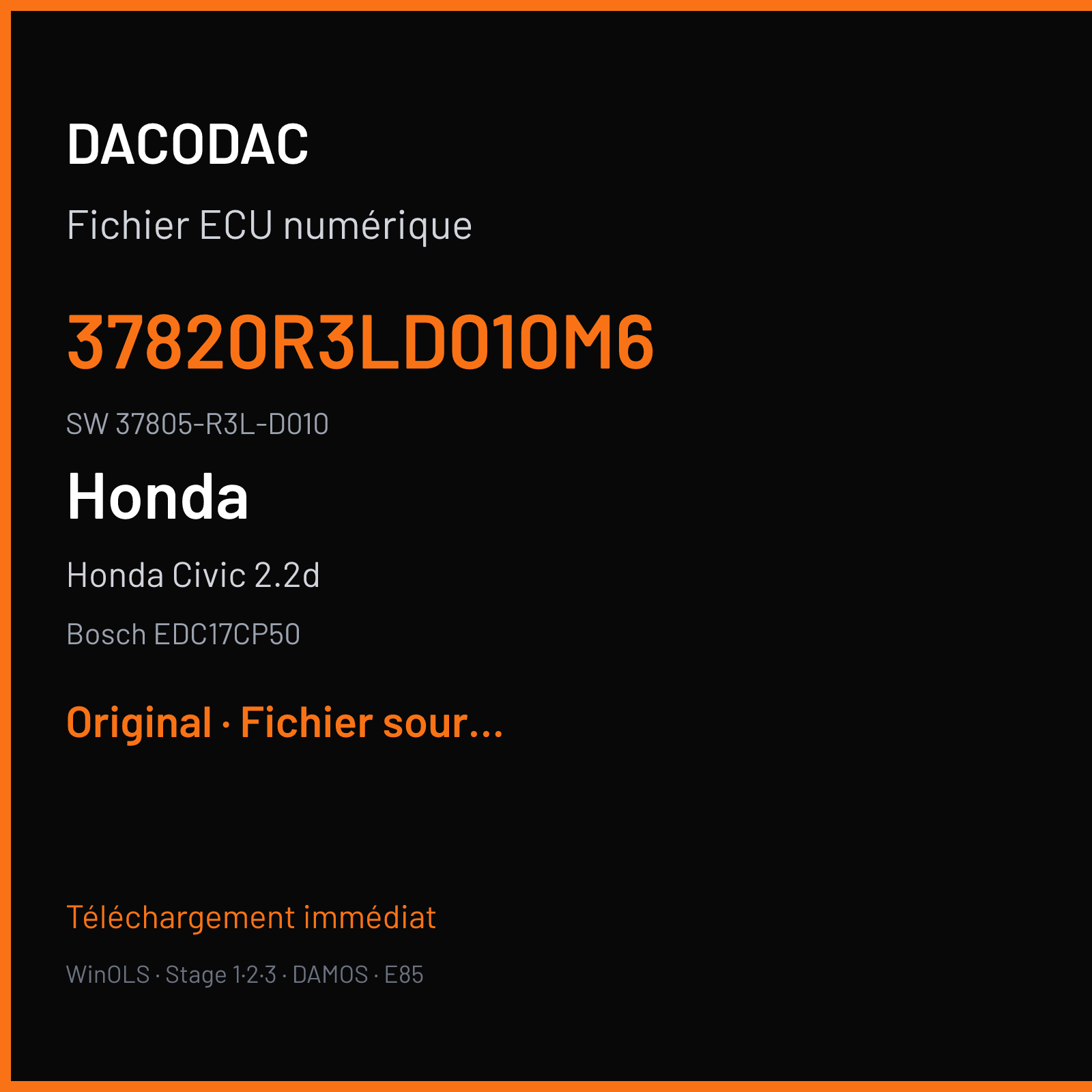 Honda Civic 2.2d 150 ch (2013) — Bosch EDC17CP50 — 37820R3LD010M6 · 37805-R3L-D010 · 521545 — Original