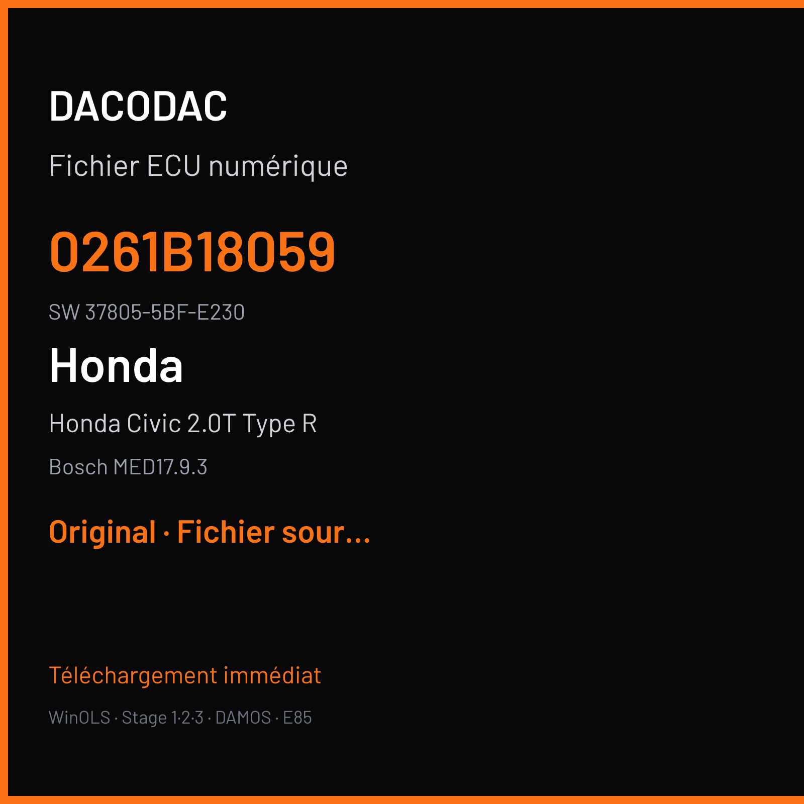 Honda Civic 2.0T Type R (2019) — Bosch MED17.9.3 — 0261B18059 · 37805-5BF-E230 — Original