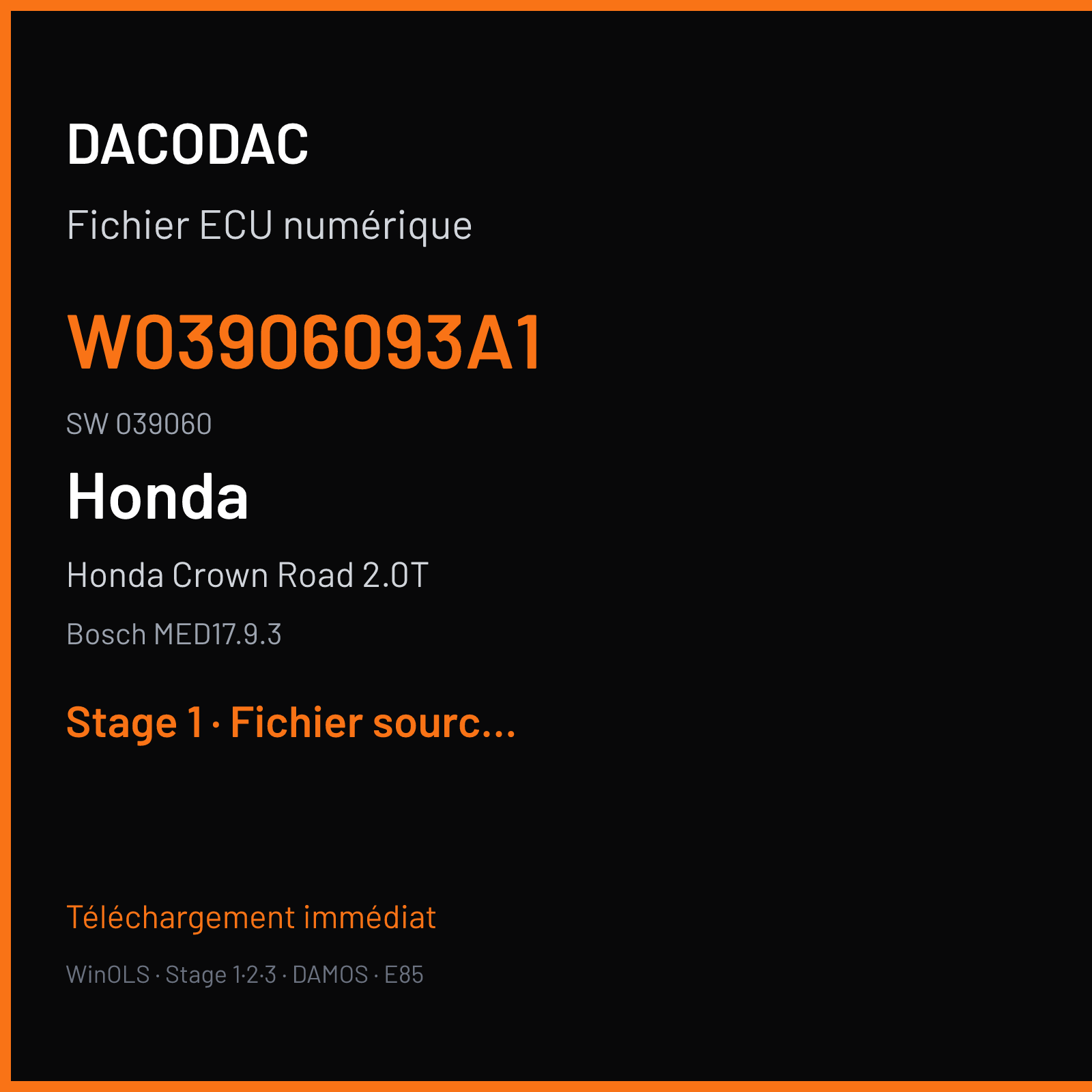 Honda Crown Road 2.0T (2018) — Bosch MED17.9.3 — W03906093A1 · 039060 — Stage 1