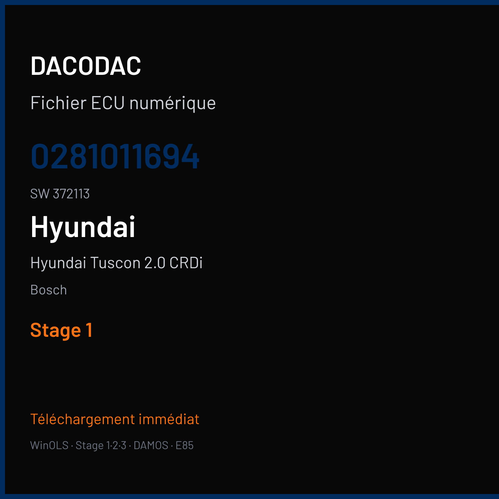Hyundai Tuscon 2.0 CRDi 113 ch (2005) — Bosch — 0281011694 · 372113 — Stage 1