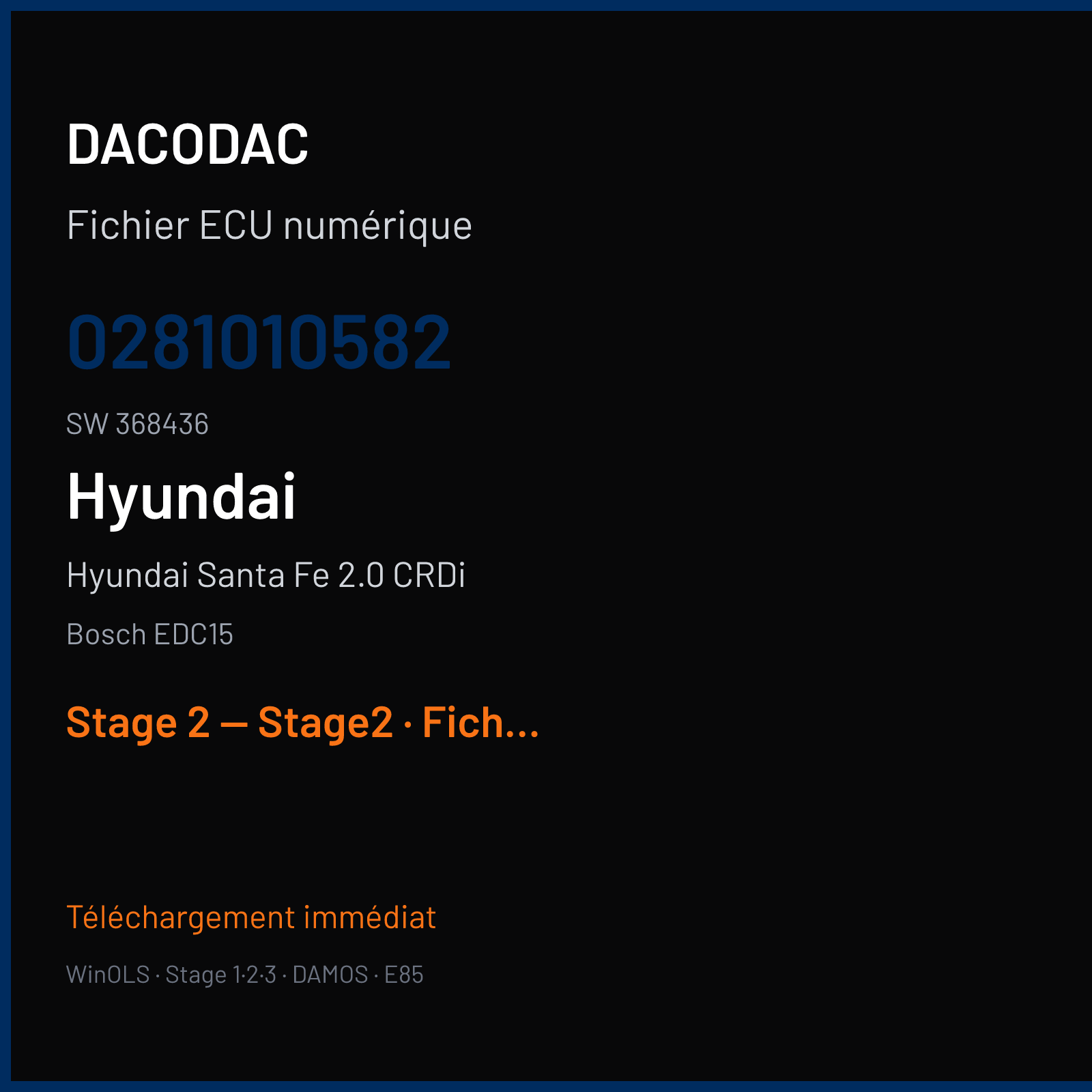Hyundai Santa Fe 2.0 CRDi (2006) — Bosch EDC15 — 0281010582 · 368436 — Stage 2 — Stage2
