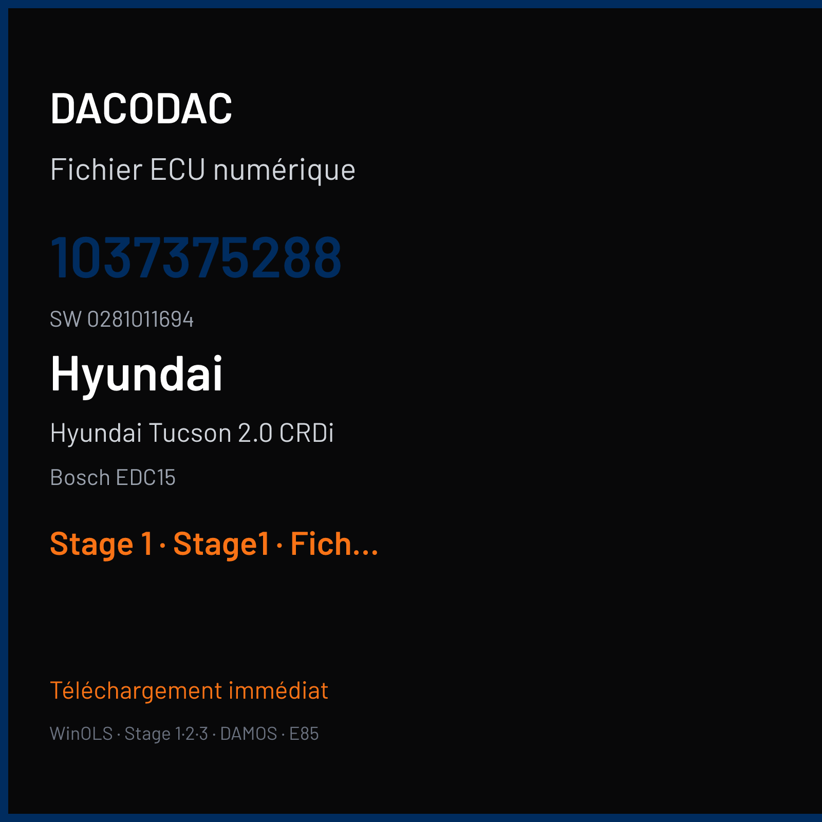 Hyundai Tucson 2.0 CRDi 113 ch (2002) — Bosch EDC15 — 1037375288 · 0281011694 · 1037377346 — Stage 1