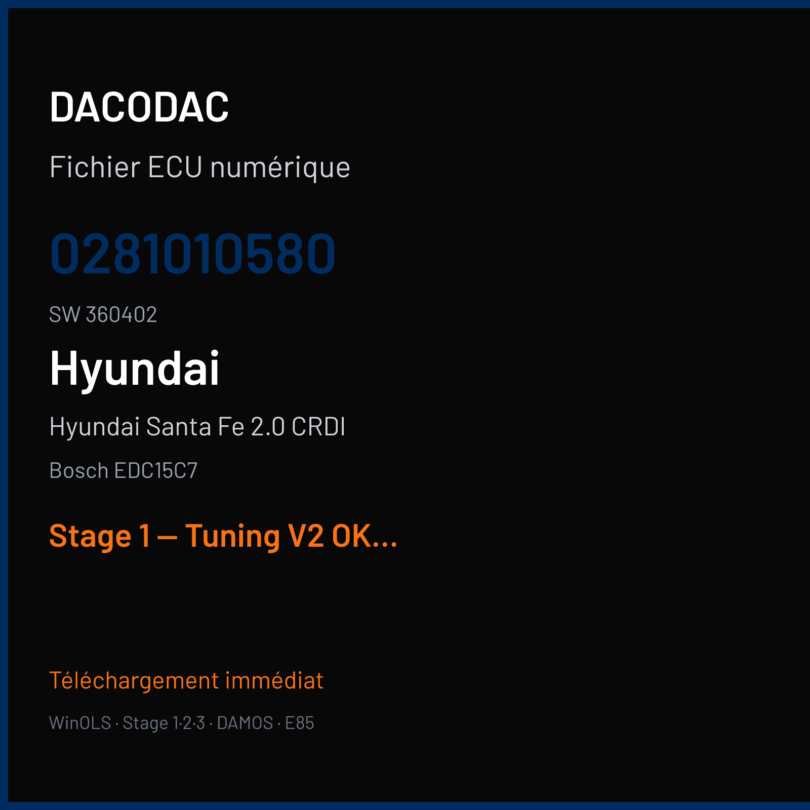 Hyundai Santa Fe 2.0 CRDI — Bosch EDC15C7 — 0281010580 · 360402 — Stage 1 — Tuning V2 OK