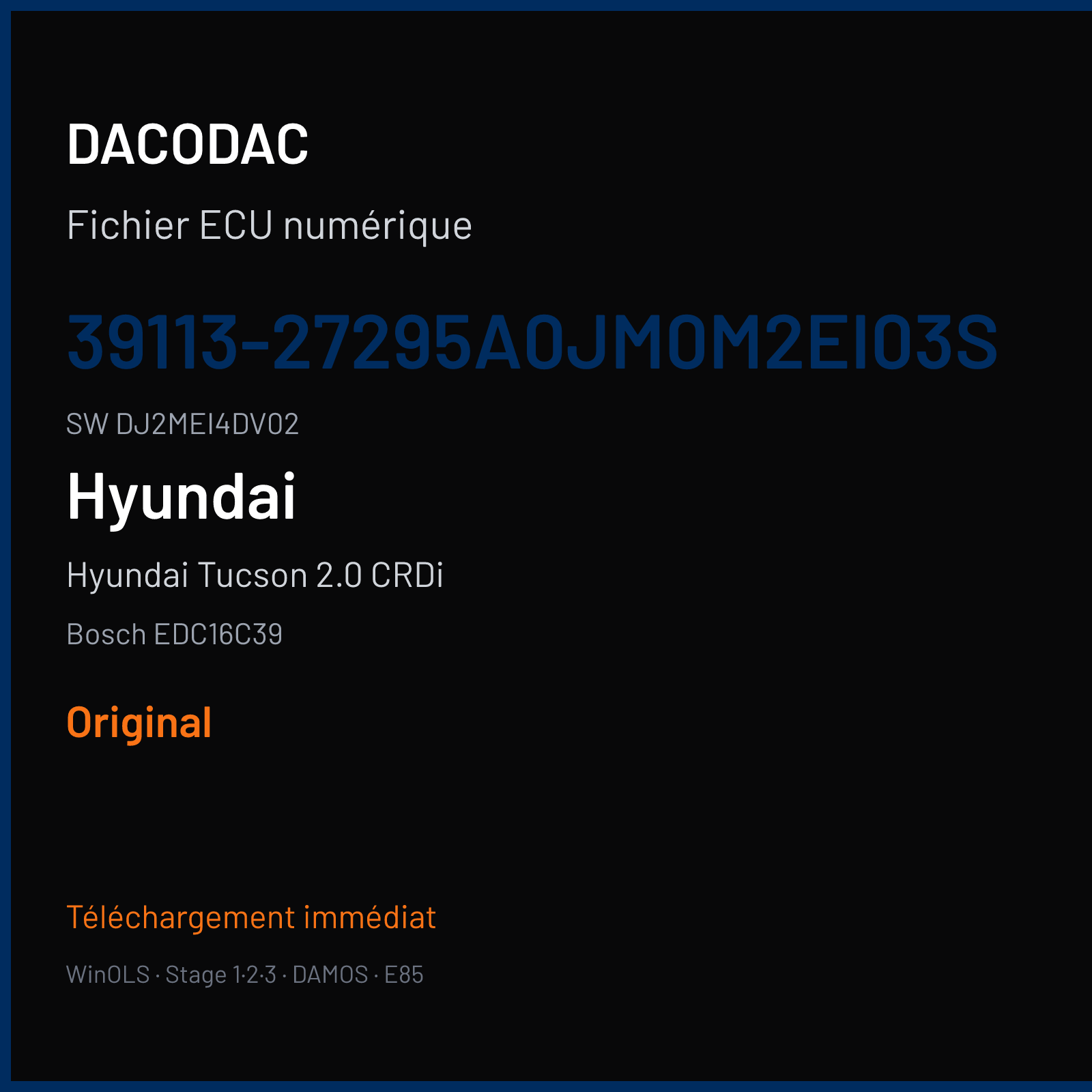 Hyundai Tucson 2.0 CRDi 140 ch (2009) — Bosch EDC16C39 — 39113-27295A0JM0M2EI03S · DJ2MEI4DV02 · 384598 — Original