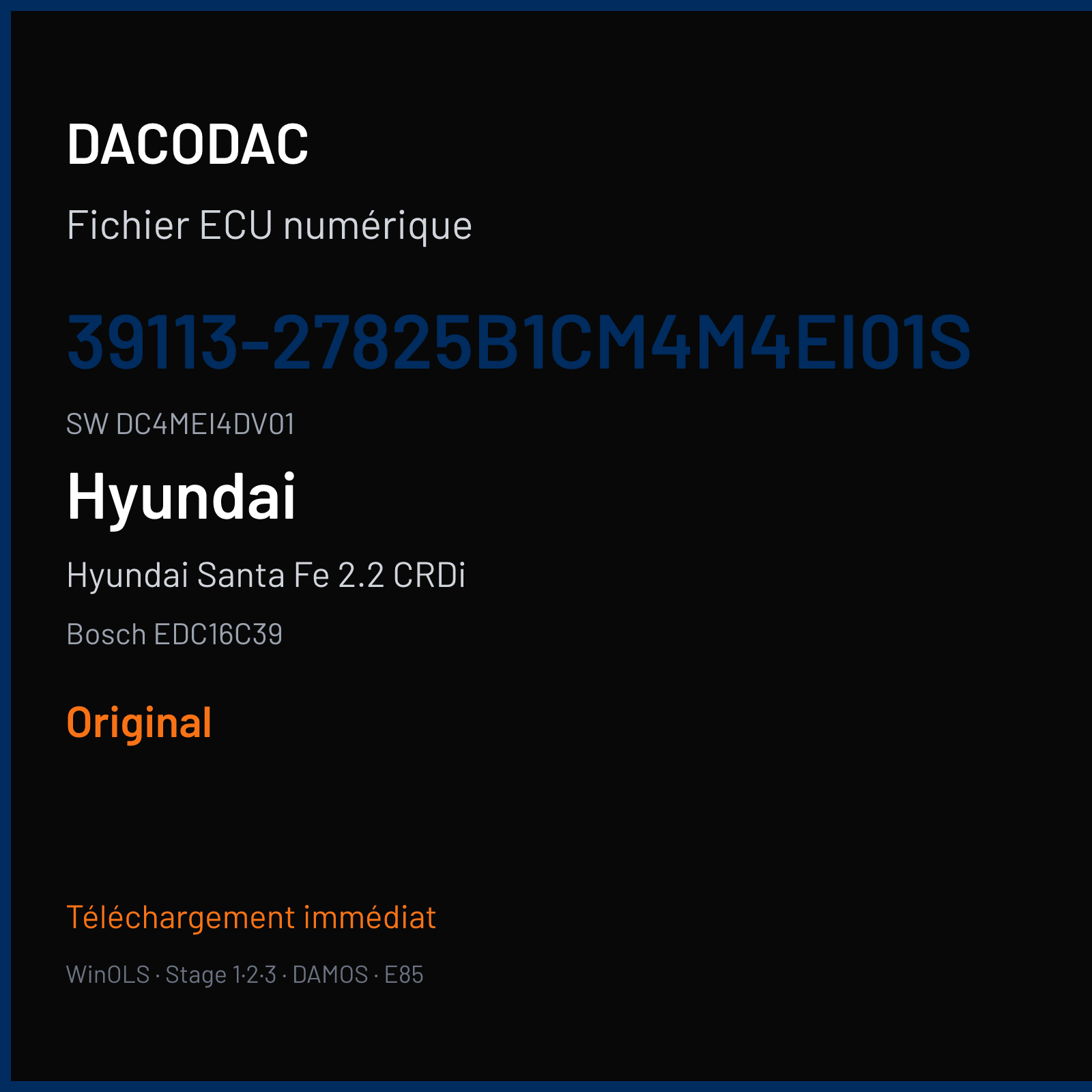 Hyundai Santa Fe 2.2 CRDi 155 ch (2008) — Bosch EDC16C39 — 39113-27825B1CM4M4EI01S · DC4MEI4DV01 · 384597 — Original