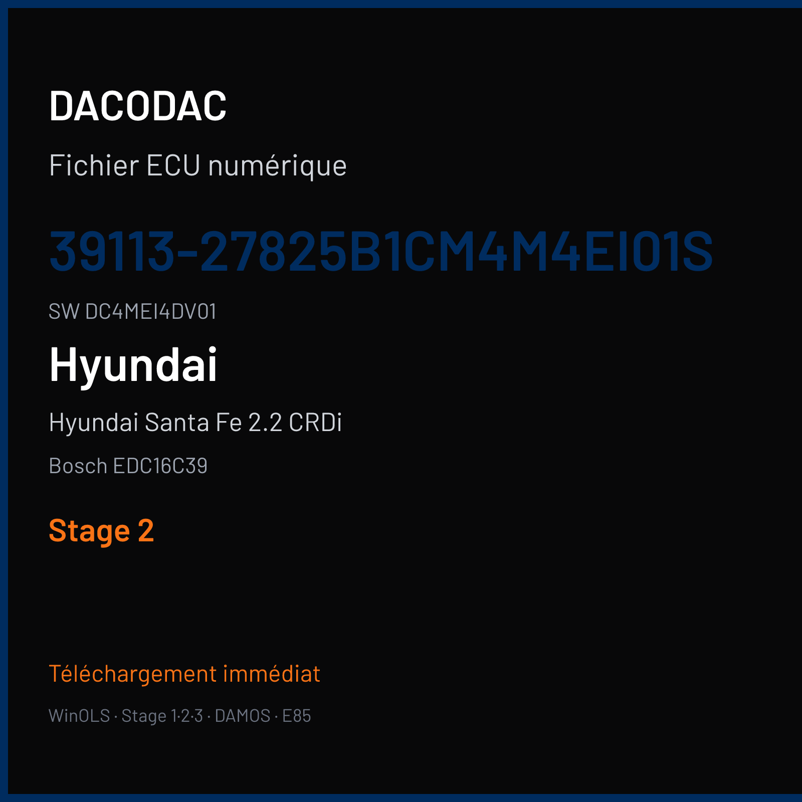 Hyundai Santa Fe 2.2 CRDi 155 ch (2008) — Bosch EDC16C39 — 39113-27825B1CM4M4EI01S · DC4MEI4DV01 · 384597 — Stage 2