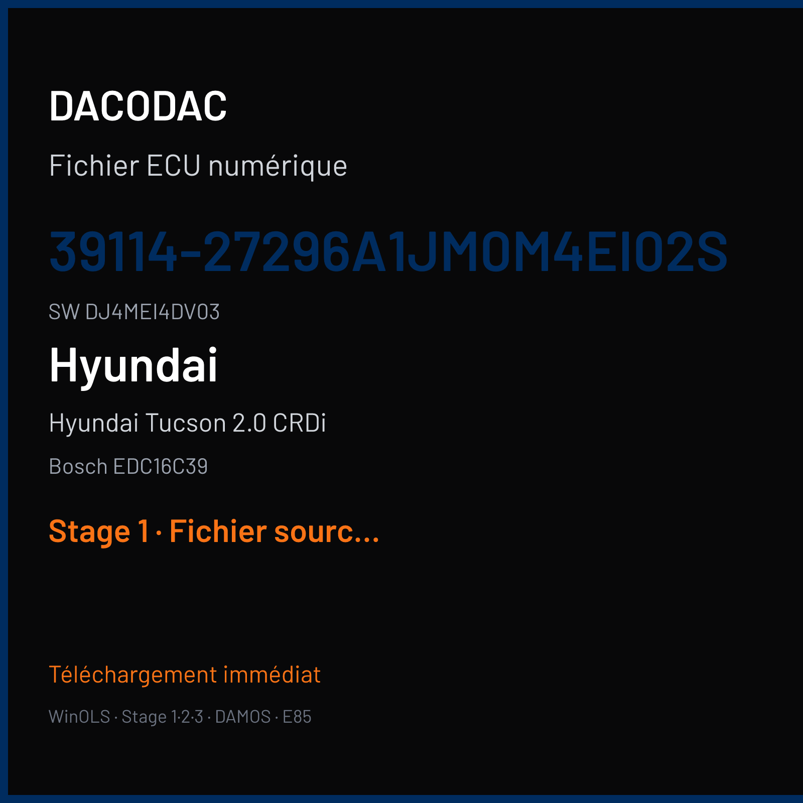 Hyundai Tucson 2.0 CRDi 140 ch (2007) — Bosch EDC16C39 — 39114-27296A1JM0M4EI02S · DJ4MEI4DV03 · 384599 — Stage 1