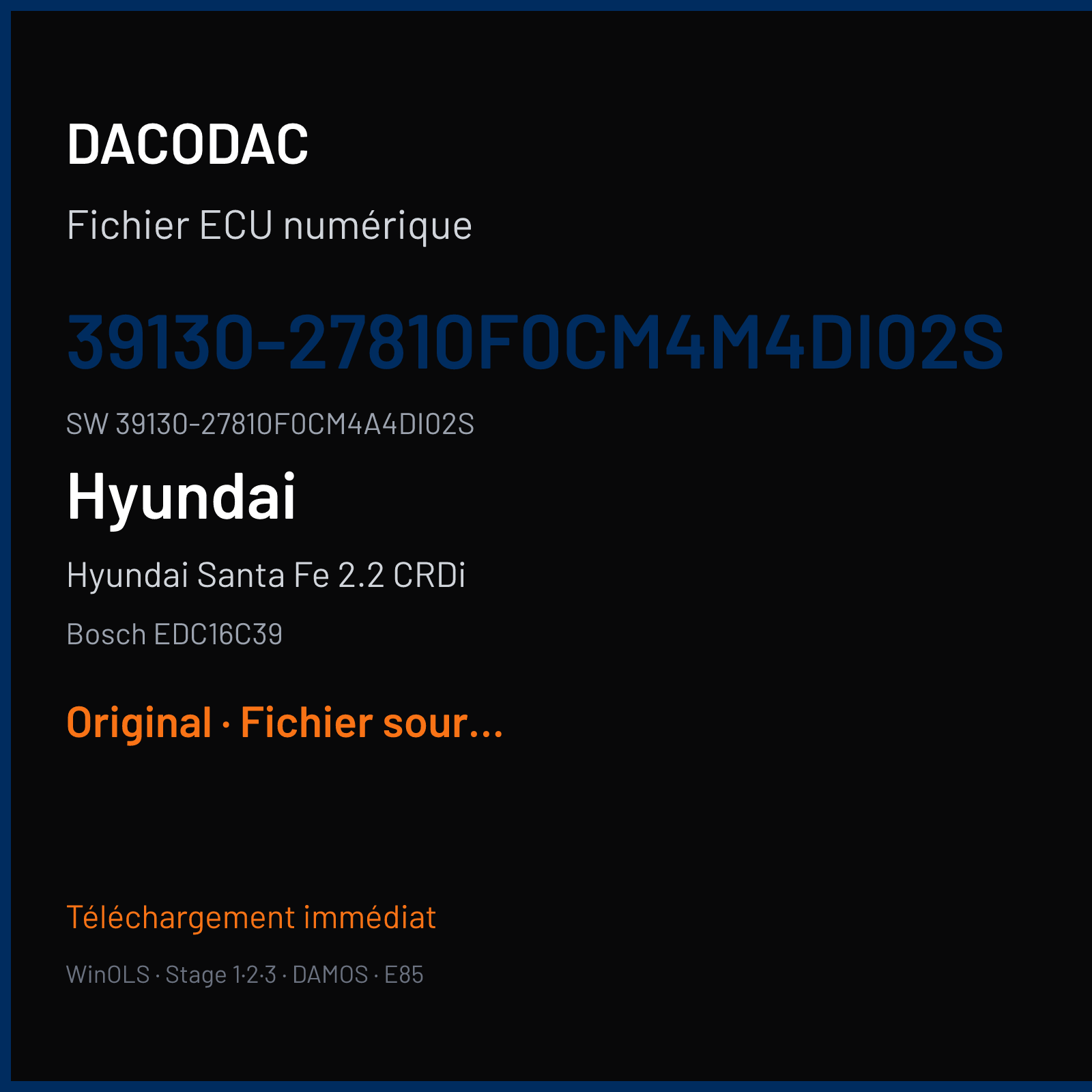 Hyundai Santa Fe 2.2 CRDi 155 ch (2007) — Bosch EDC16C39 — 39130-27810F0CM4M4DI02S · 39130-27810F0CM4A4DI02S · 1037398315 P373F00I — Original