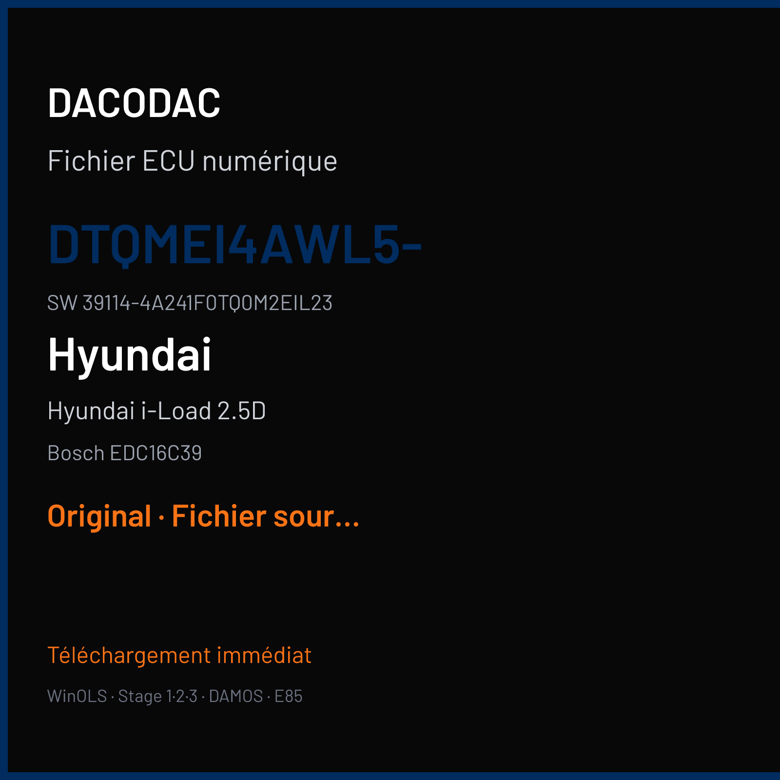 Hyundai i-Load 2.5D 115 ch (2010) — Bosch EDC16C39 — DTQMEI4AWL5- · 39114-4A241F0TQ0M2EIL23 · 502439 — Original