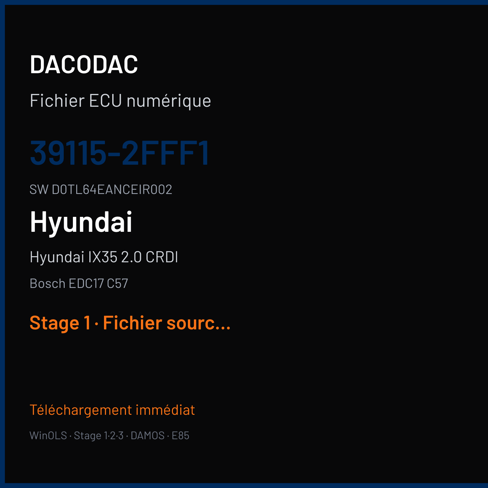 Hyundai IX35 2.0 CRDI 184 ch (2016) — Bosch EDC17 C57 — 39115-2FFF1 · D0TL64EANCEIR002 · 557223 — Stage 1