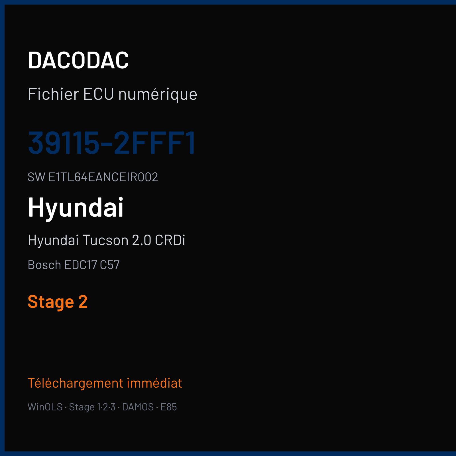 Hyundai Tucson 2.0 CRDi 184 ch (2016) — Bosch EDC17 C57 — 39115-2FFF1 · E1TL64EANCEIR002 · 559710 — Stage 2