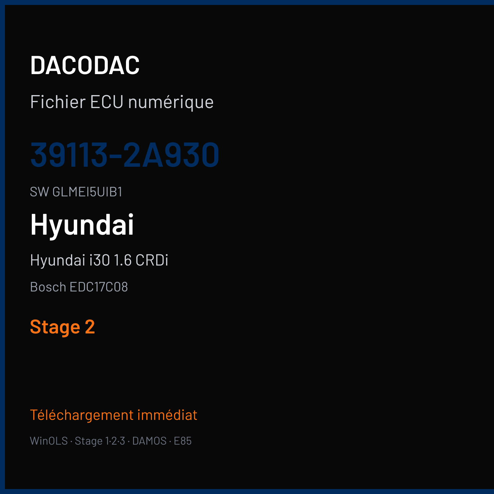 Hyundai i30 1.6 CRDi 110 ch (2012) — Bosch EDC17C08 — 39113-2A930 · GLMEI5UIB1 · 522561 — Stage 2