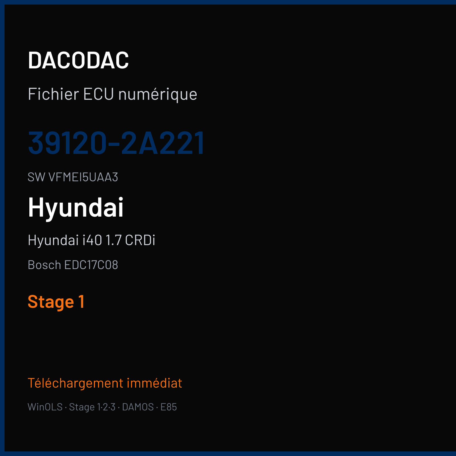 Hyundai i40 1.7 CRDi 136 ch (2013) — Bosch EDC17C08 — 39120-2A221 · VFMEI5UAA3 · 526045 — Stage 1