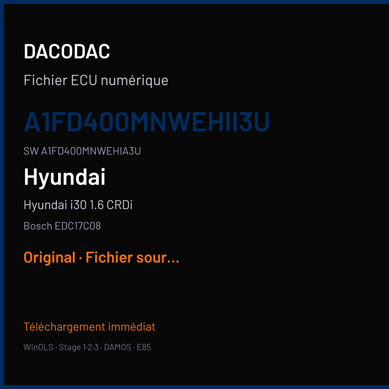 Hyundai i30 1.6 CRDi 90 ch (2010) — Bosch EDC17C08 — A1FD400MNWEHII3U · A1FD400MNWEHIA3U · 505317 — Original