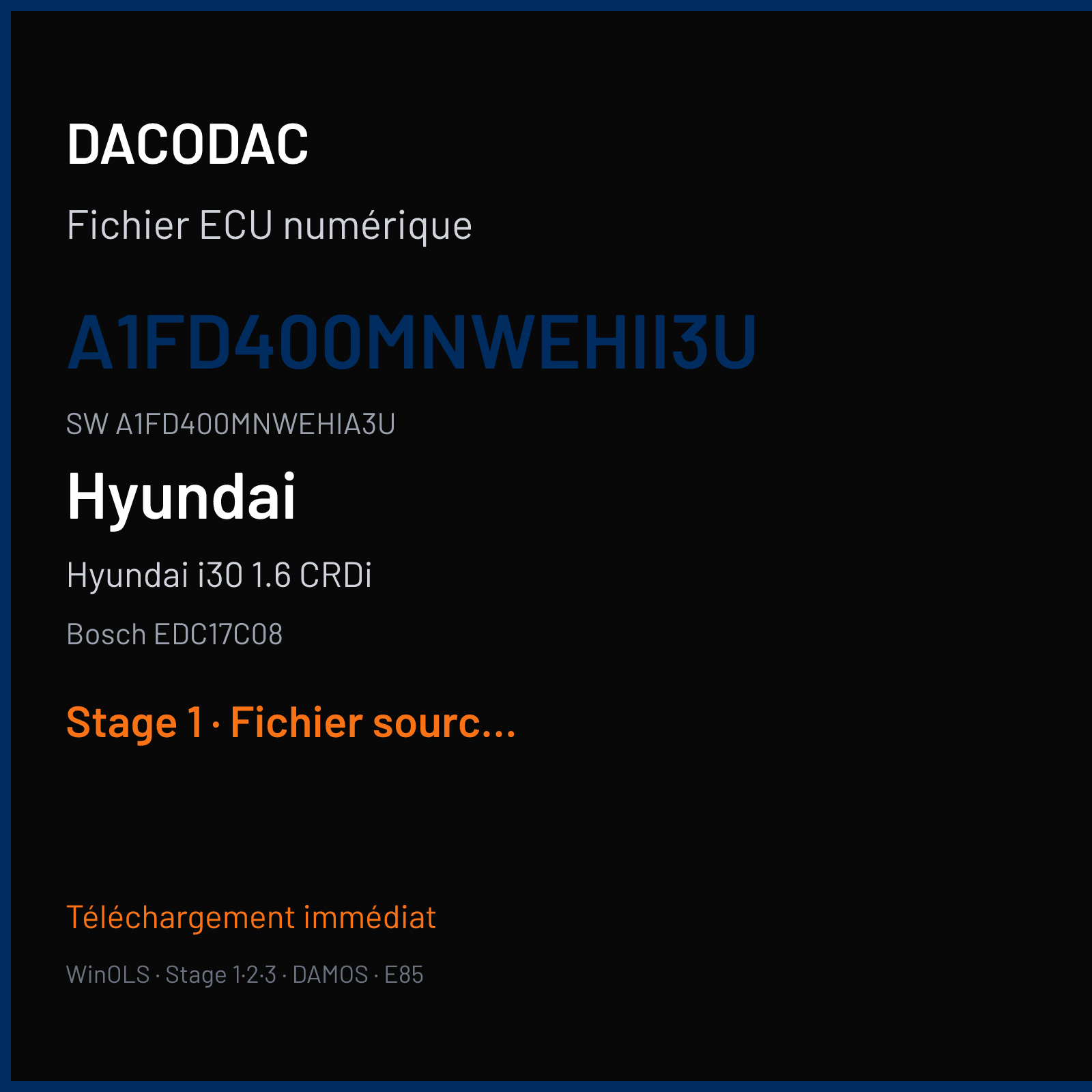 Hyundai i30 1.6 CRDi 90 ch (2010) — Bosch EDC17C08 — A1FD400MNWEHII3U · A1FD400MNWEHIA3U · 505317 — Stage 1