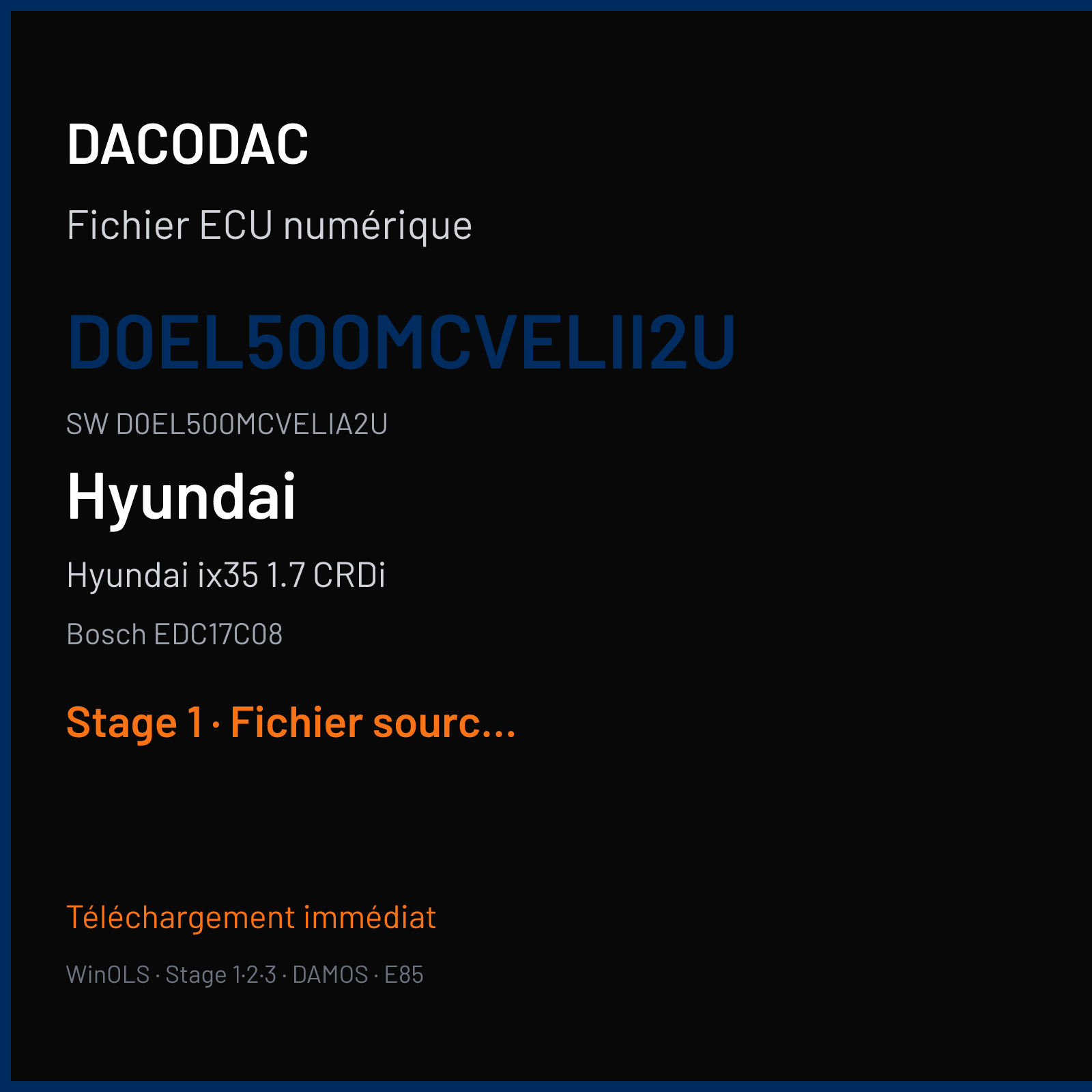 Hyundai ix35 1.7 CRDi 115 ch (2011) — Bosch EDC17C08 — D0EL500MCVELII2U · D0EL500MCVELIA2U · 512588 — Stage 1