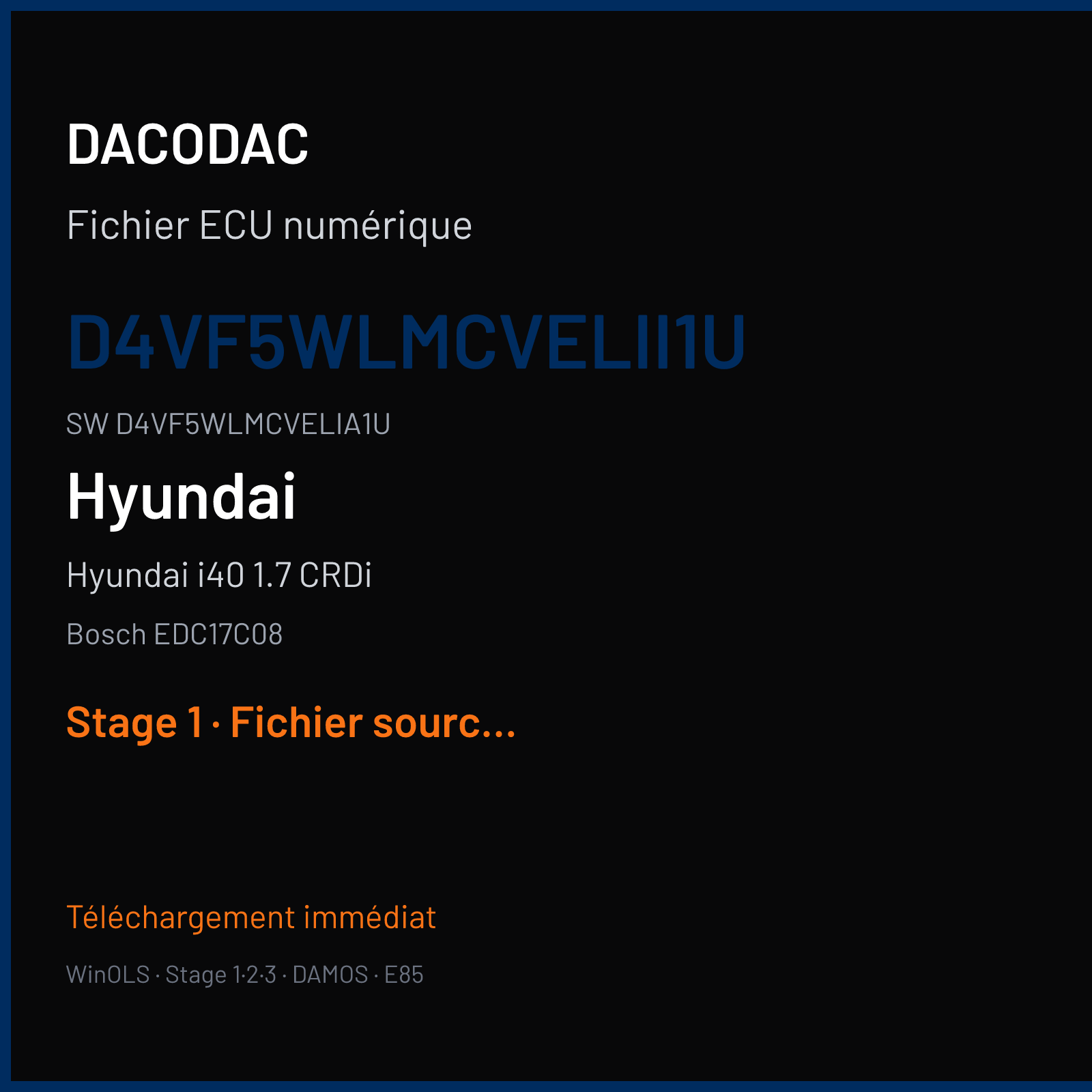 Hyundai i40 1.7 CRDi 115 ch (2016) — Bosch EDC17C08 — D4VF5WLMCVELII1U · D4VF5WLMCVELIA1U · 522447 — Stage 1
