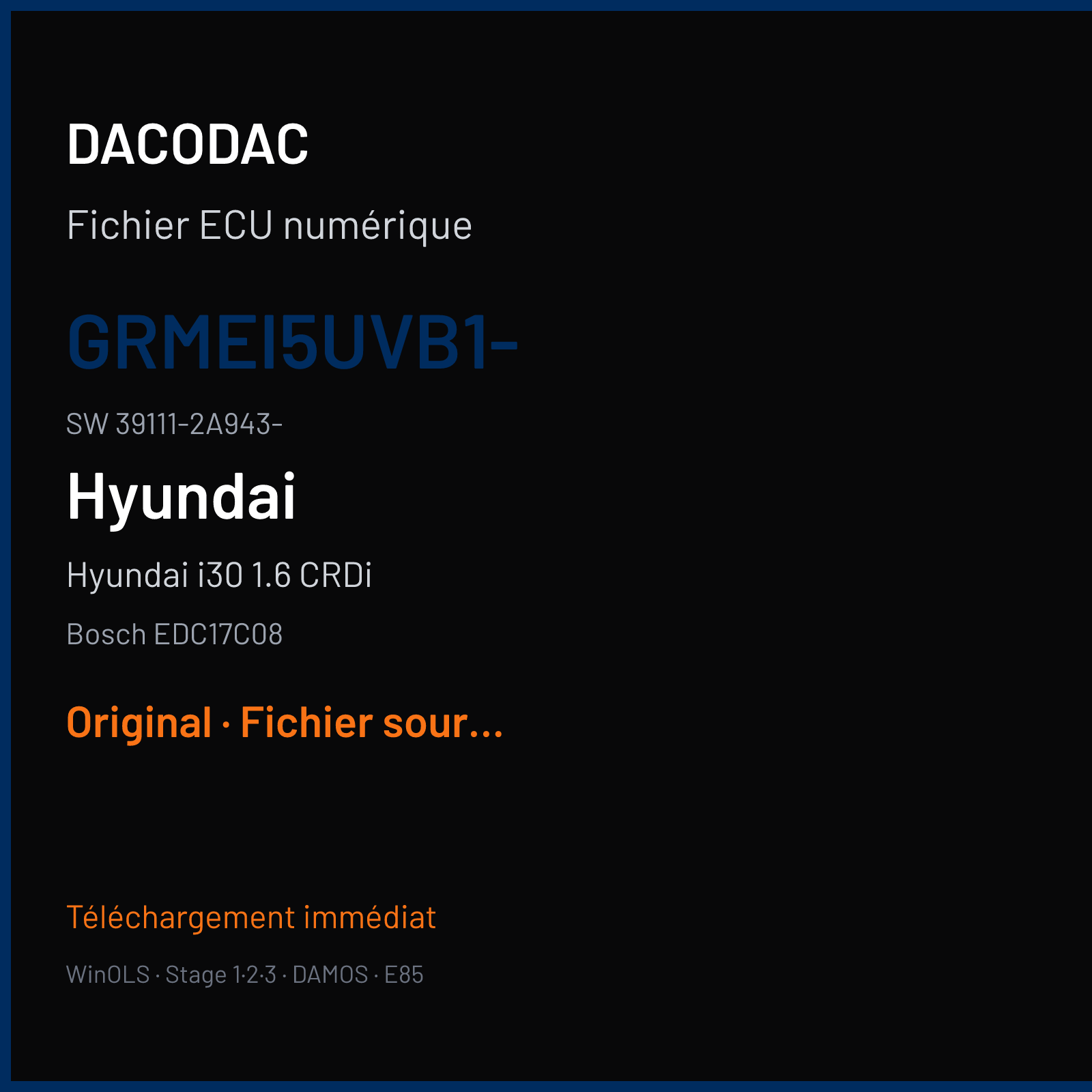 Hyundai i30 1.6 CRDi (2011) — Bosch EDC17C08 — GRMEI5UVB1- · 39111-2A943- — Original