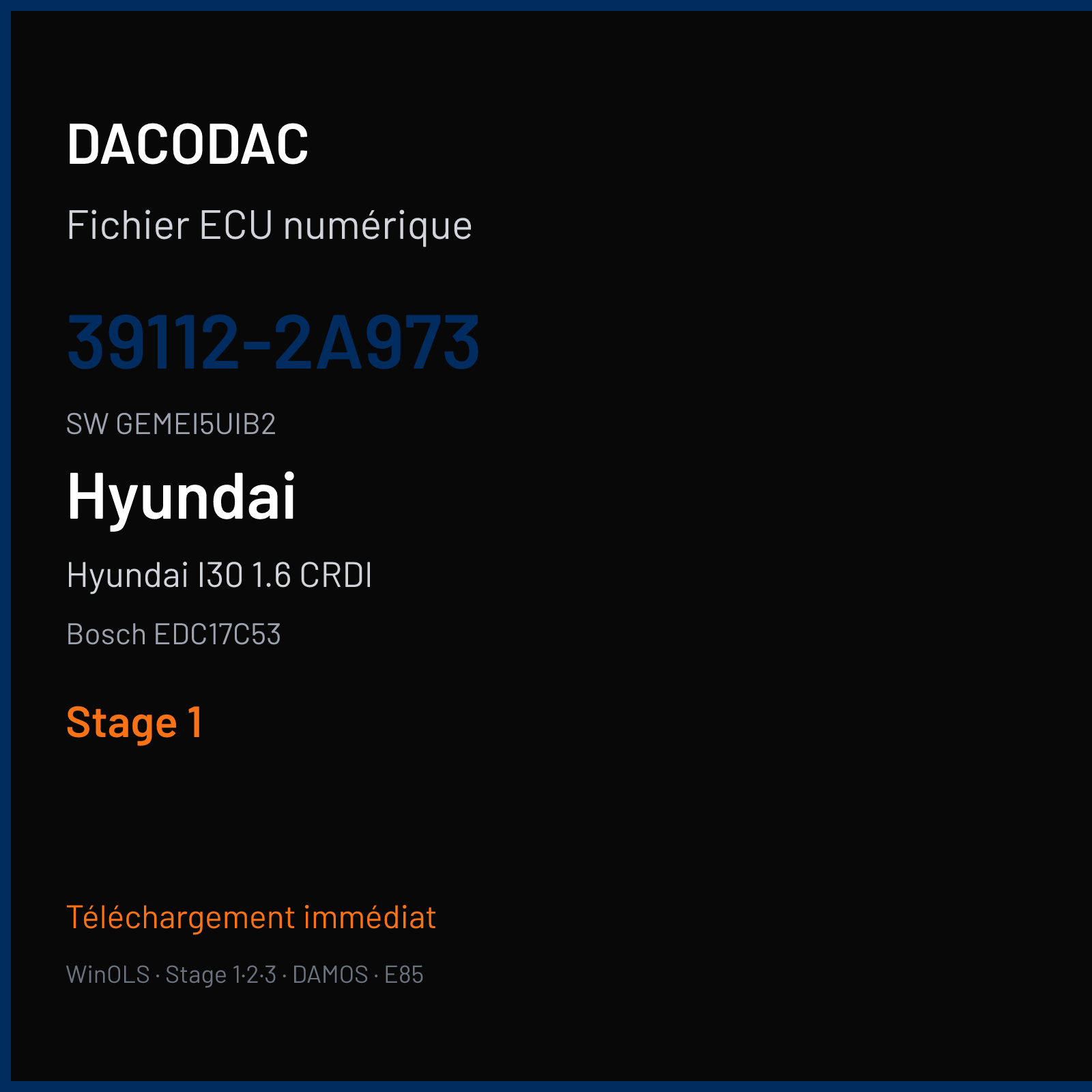 Hyundai I30 1.6 CRDI 128 ch (2014) — Bosch EDC17C53 — 39112-2A973 · GEMEI5UIB2 · 536125 — Stage 1