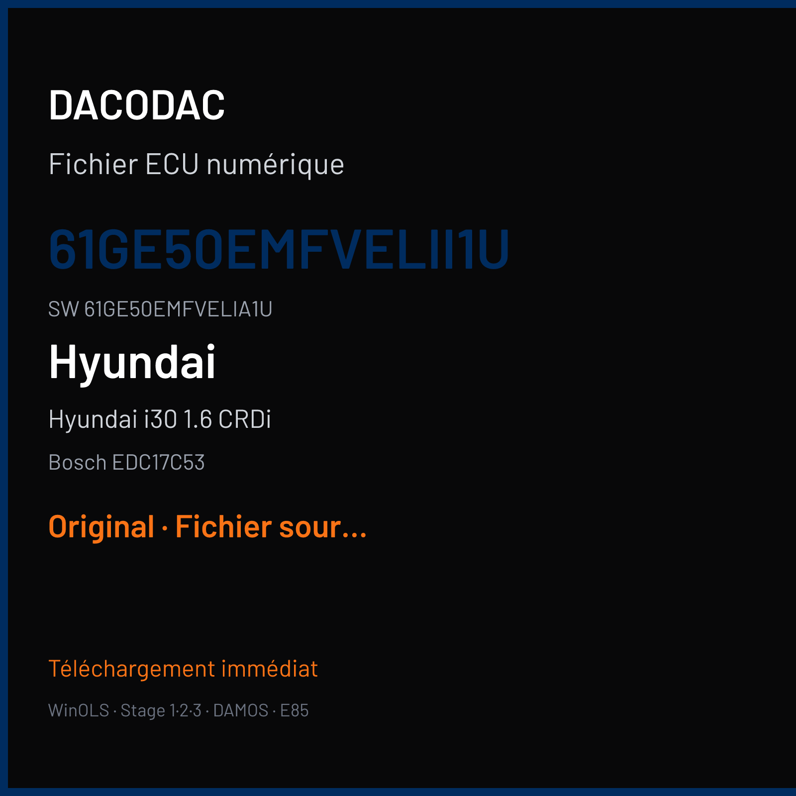 Hyundai i30 1.6 CRDi (2014) — Bosch EDC17C53 — 61GE50EMFVELII1U · 61GE50EMFVELIA1U — Original