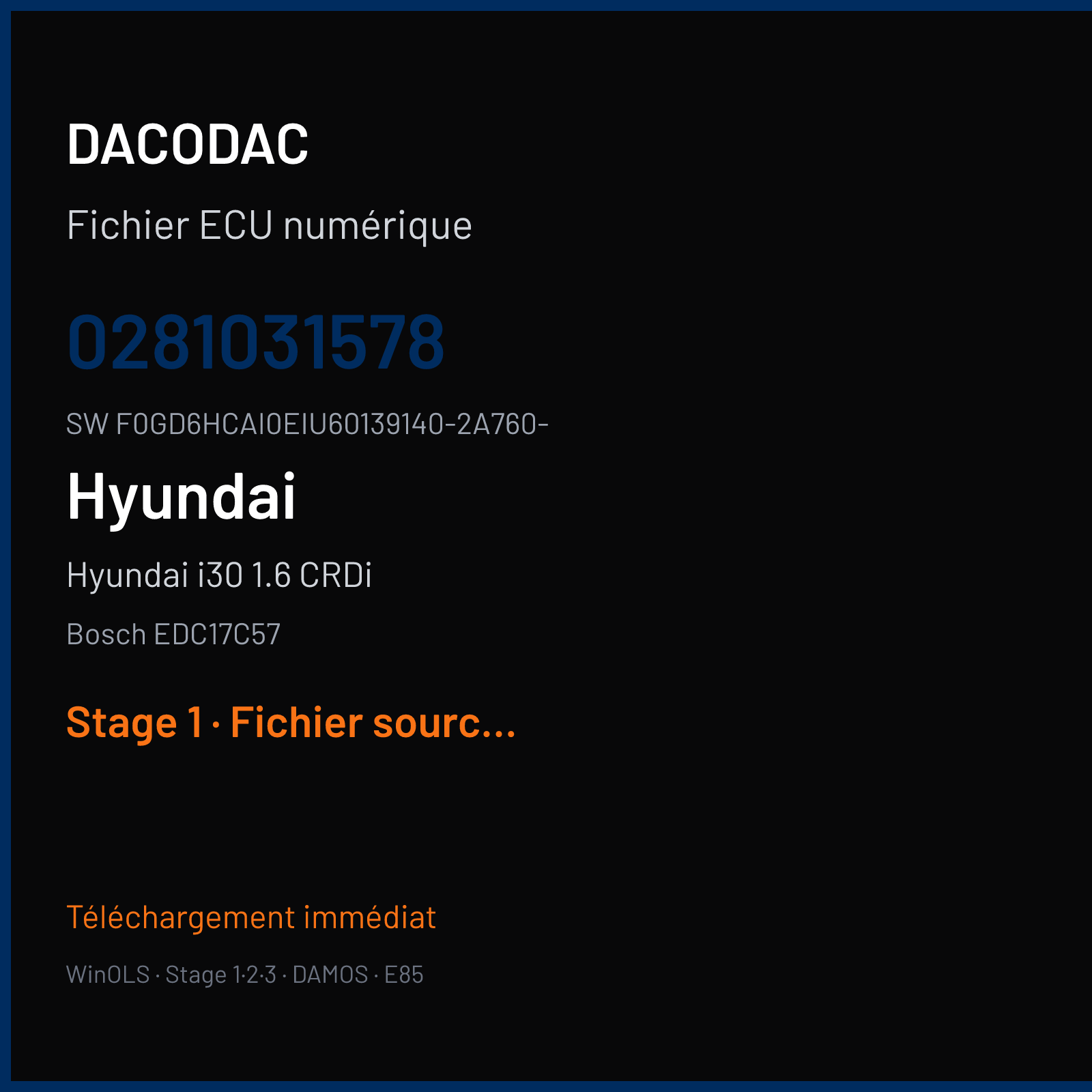 Hyundai i30 1.6 CRDi 136 ch (2017) — Bosch EDC17C57 — 0281031578 · F0GD6HCAI0EIU60139140-2A760- · 559724 — Stage 1