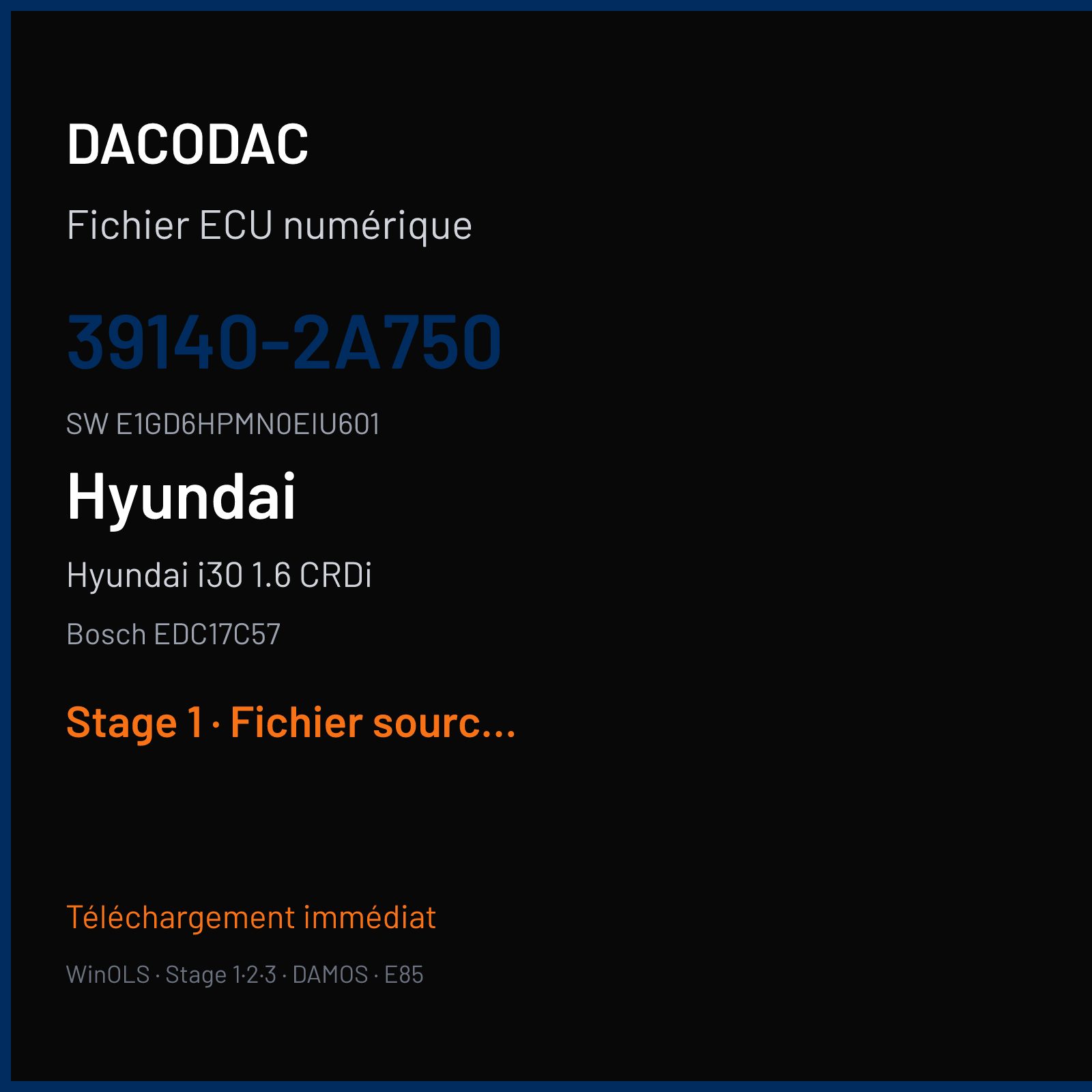 Hyundai i30 1.6 CRDi 136 ch (2016) — Bosch EDC17C57 — 39140-2A750 · E1GD6HPMN0EIU601 · 558742 — Stage 1