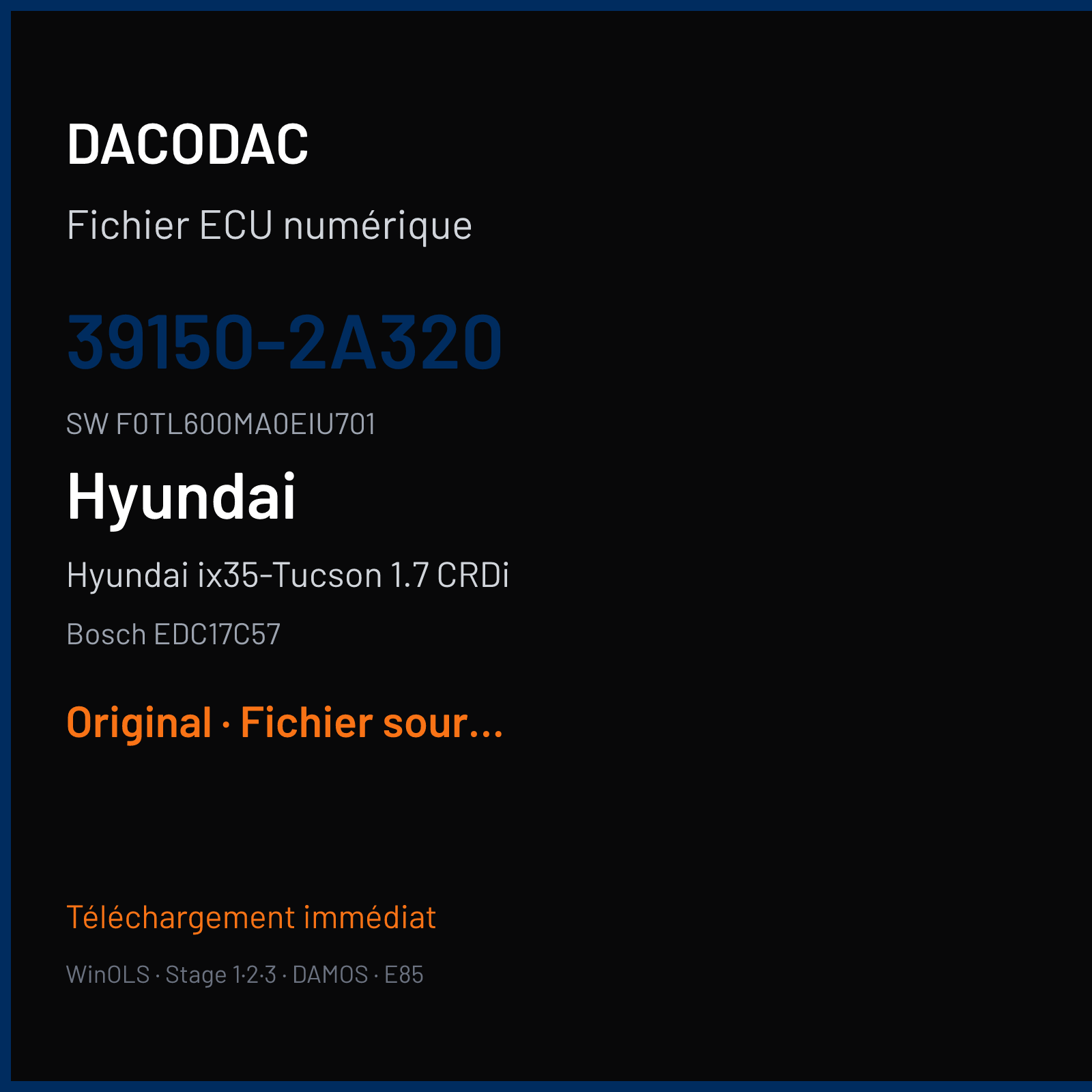 Hyundai ix35-Tucson 1.7 CRDi 115 ch (2016) — Bosch EDC17C57 — 39150-2A320 · F0TL600MA0EIU701 · 559499 — Original