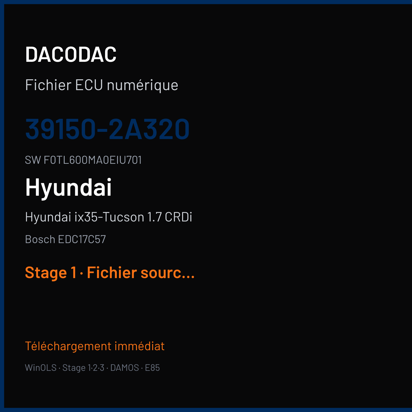Hyundai ix35-Tucson 1.7 CRDi 115 ch (2016) — Bosch EDC17C57 — 39150-2A320 · F0TL600MA0EIU701 · 559499 — Stage 1
